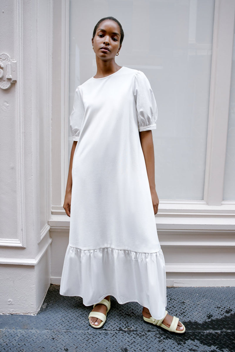 Marcella Olivia Mixed Media Midi Dress Off White
