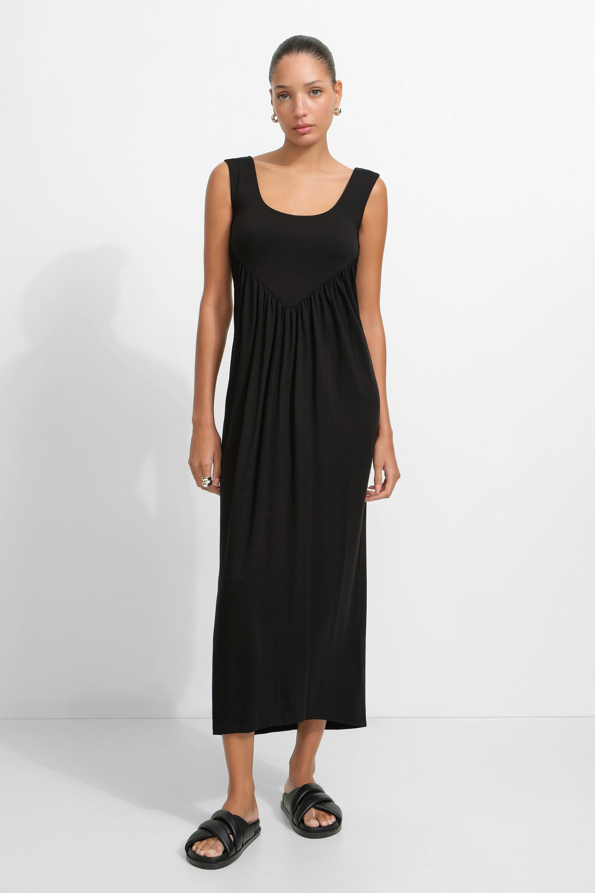 Casual Black Long Gathered Tank Dress - Adelyn Dress | Marcella