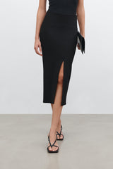 Black High-Rise Midi with Slit - Chrysler Skirt | Marcella