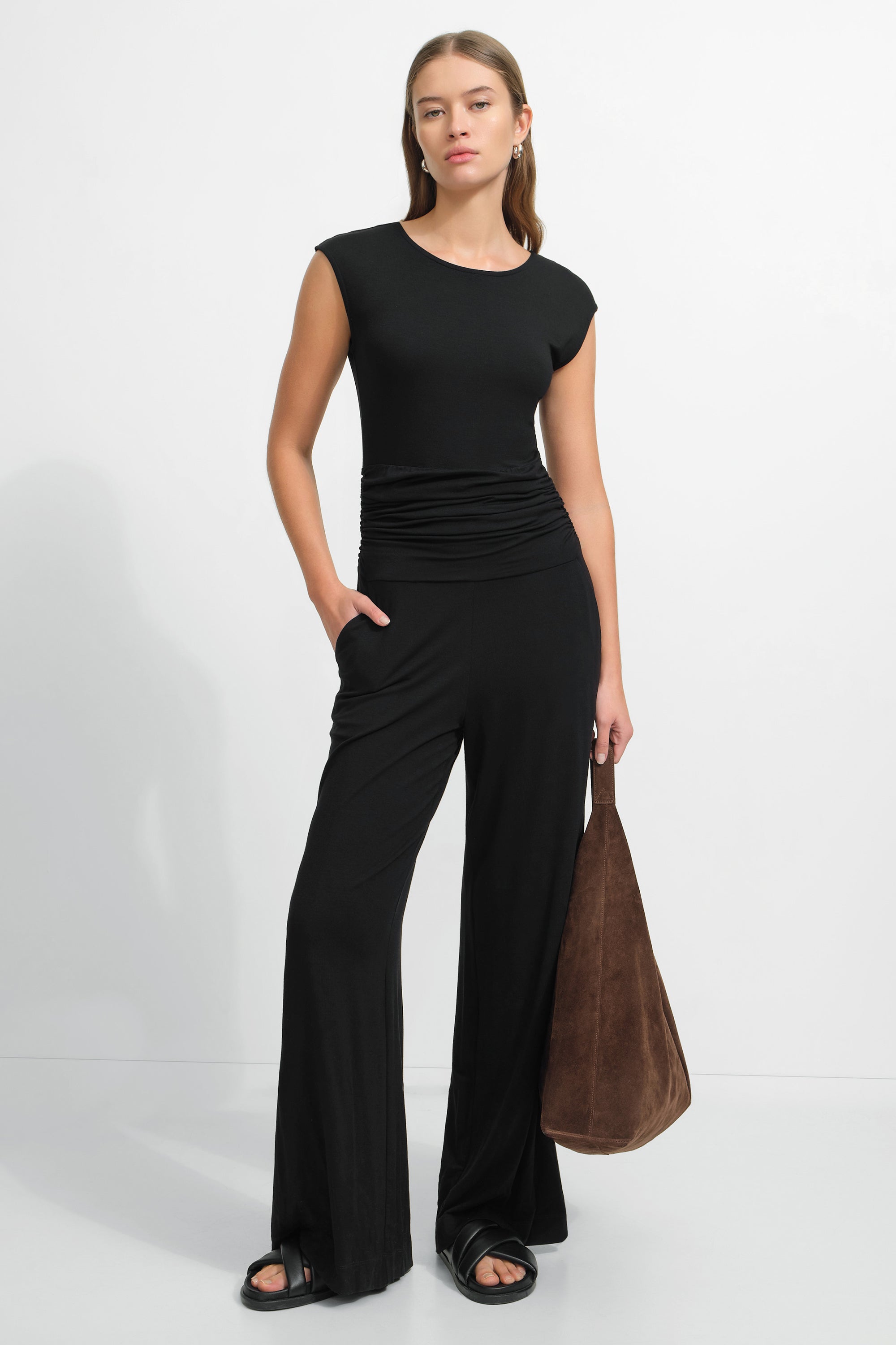 Tessa Jumpsuit | Black Sustainable European Jersey Wide-Leg