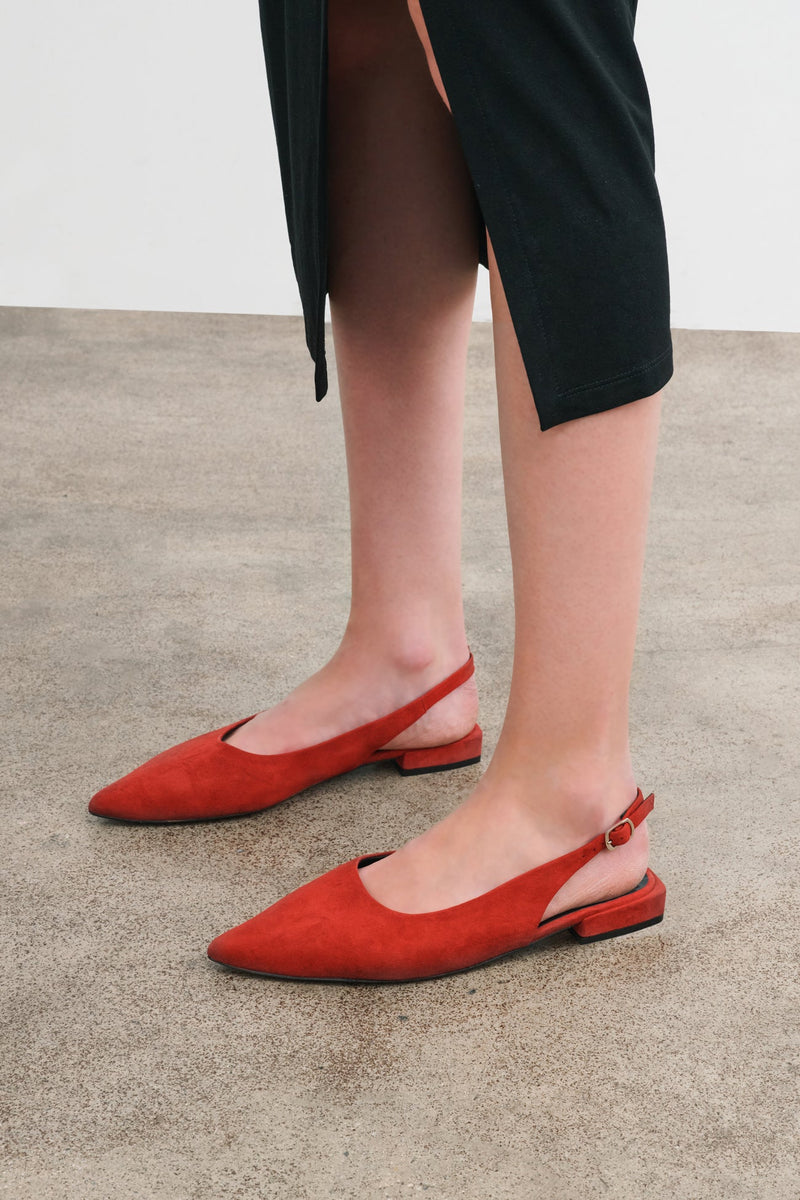 red flat slingback shoes