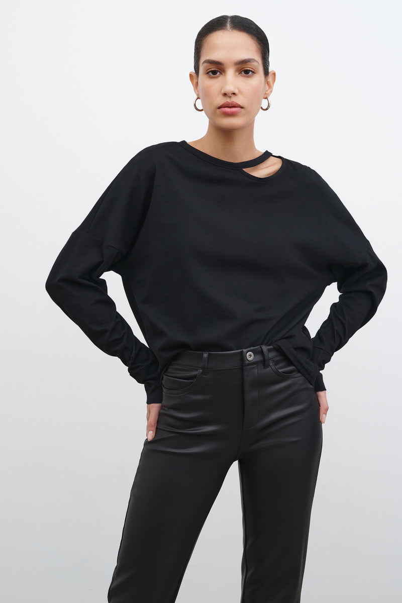 Black Cutout Long Sleeve Tee - Jerome Cutout Top | Marcella