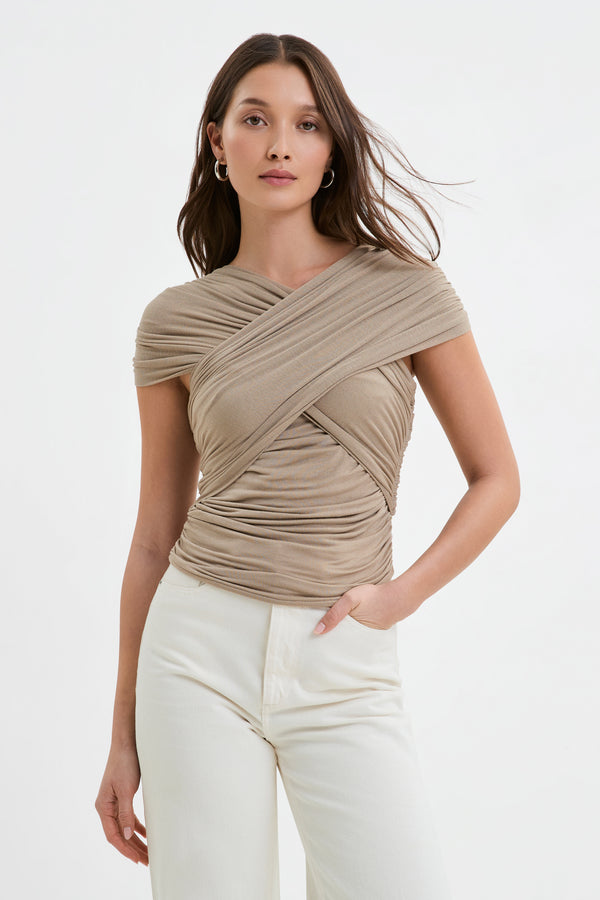 Beige Convertible Gathered Top - Alyssa Infinity Top | Marcella