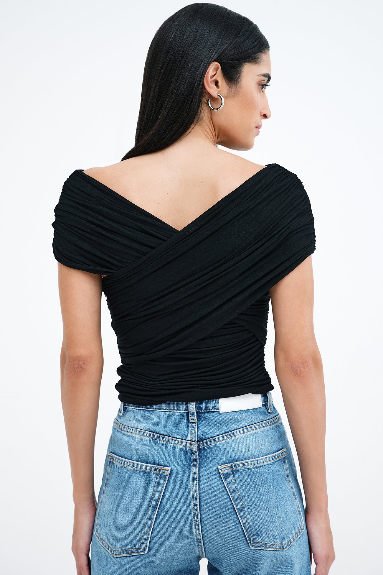 Black Fitted Convertible Gathered Top - Alyssa Infinity Top | Marcella