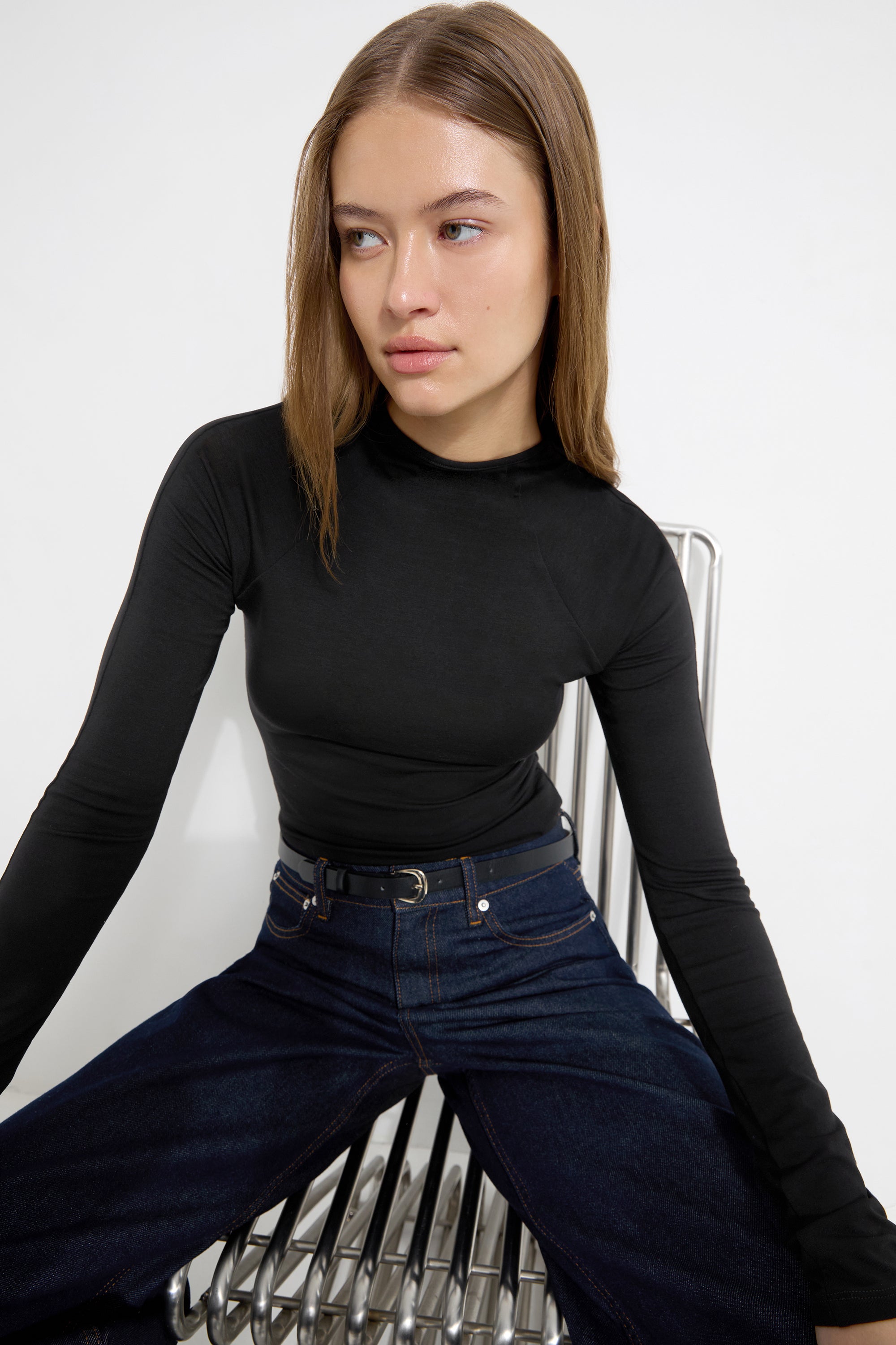 Women's Black Mock Neck Top | Minetta | Marcella