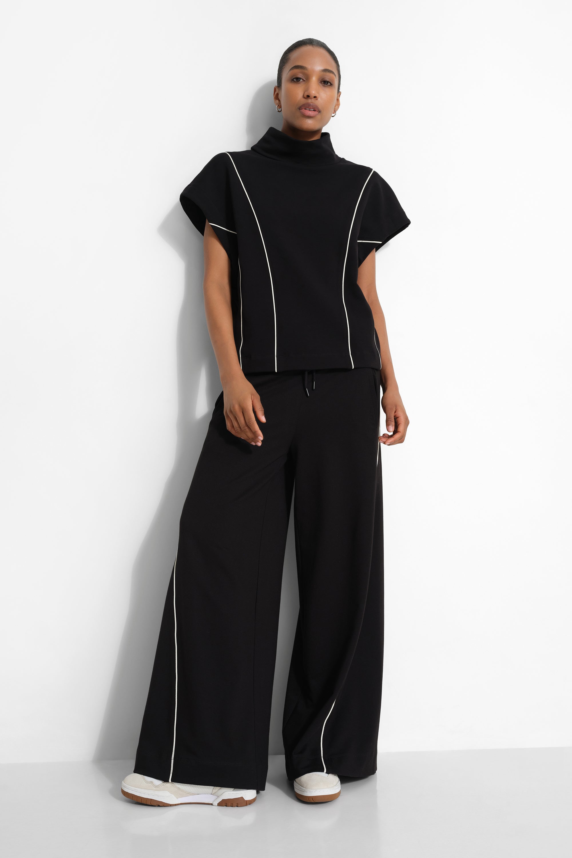 トップス ESMOK 3way sweat tops black Tribeca Top | Black Mock Neck Short Sleeve Sweatshirt Top