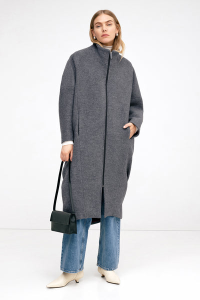 【12/8まで期間限定価格中】Viana Wool Short Coat Boxy Grey Italian Wool Coat - Herald Coat | Marcella
