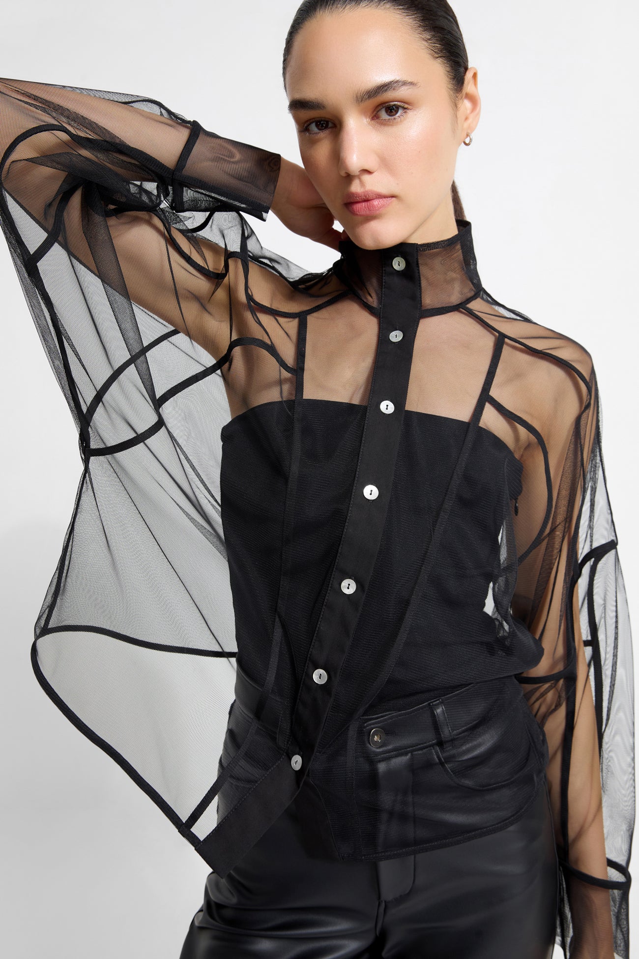 Women's Black Mesh Sheer Top | Marcella