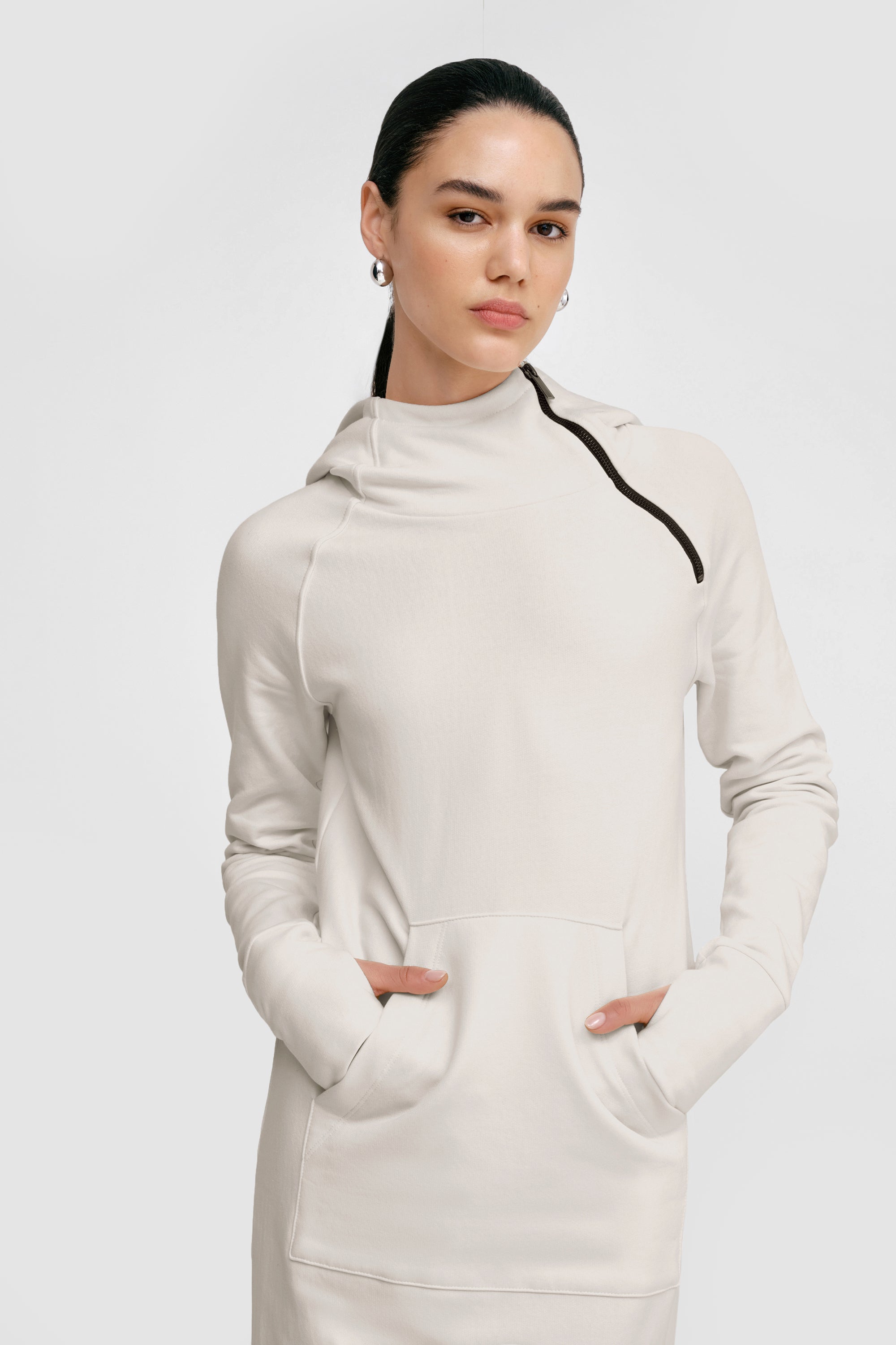 Tompkins Sweatshirt Dress | White French Terry Hoodie Dress