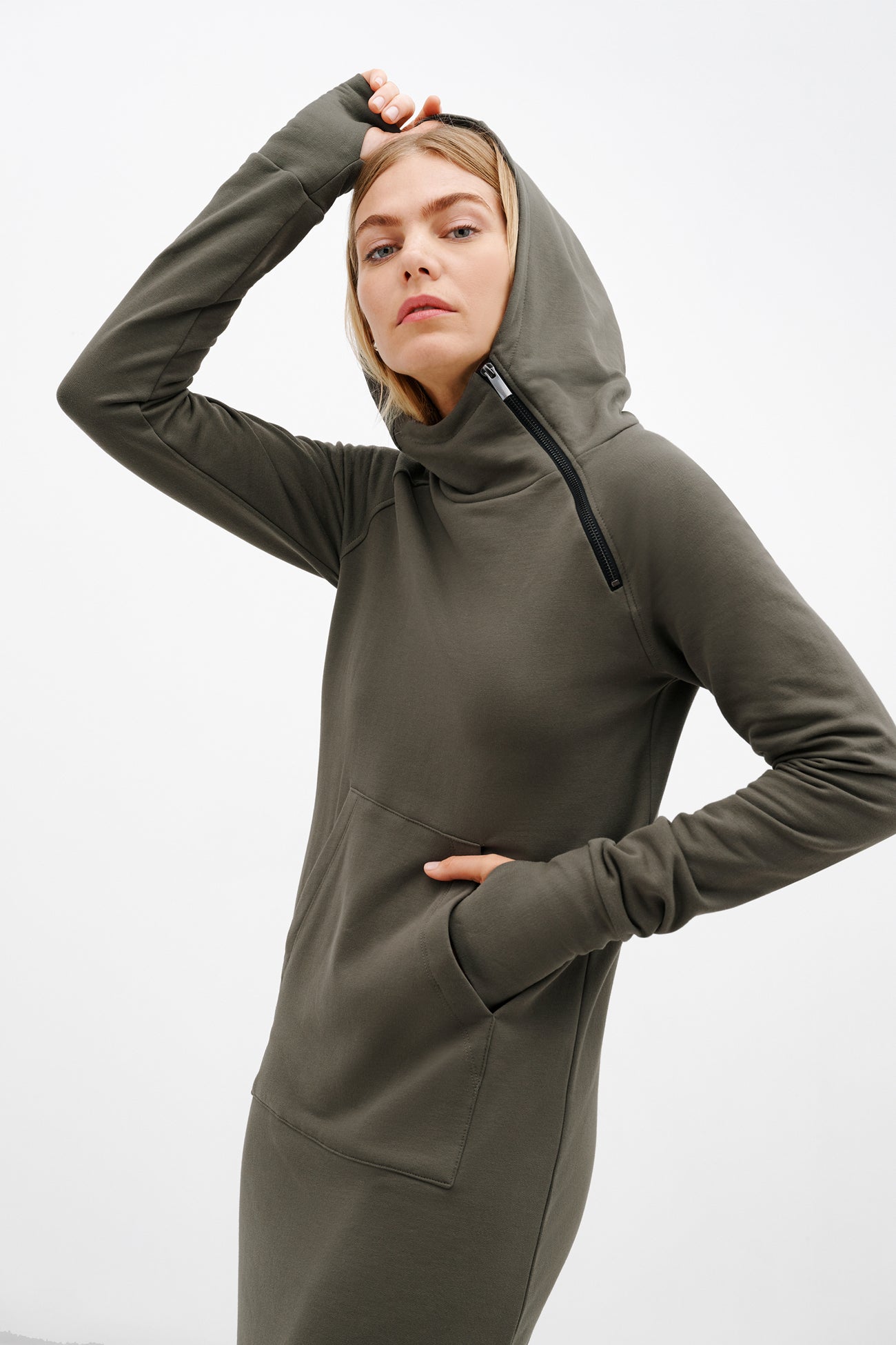 [ NERDY ]★24SS★韓国人気★WOMEN'S WOVEN HOODIE DRESS Sweatshirt Dress, Maxi Dress, Extra Long Hoodie, Hooded Warm