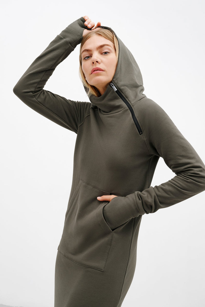 Olive green hoodie dress online