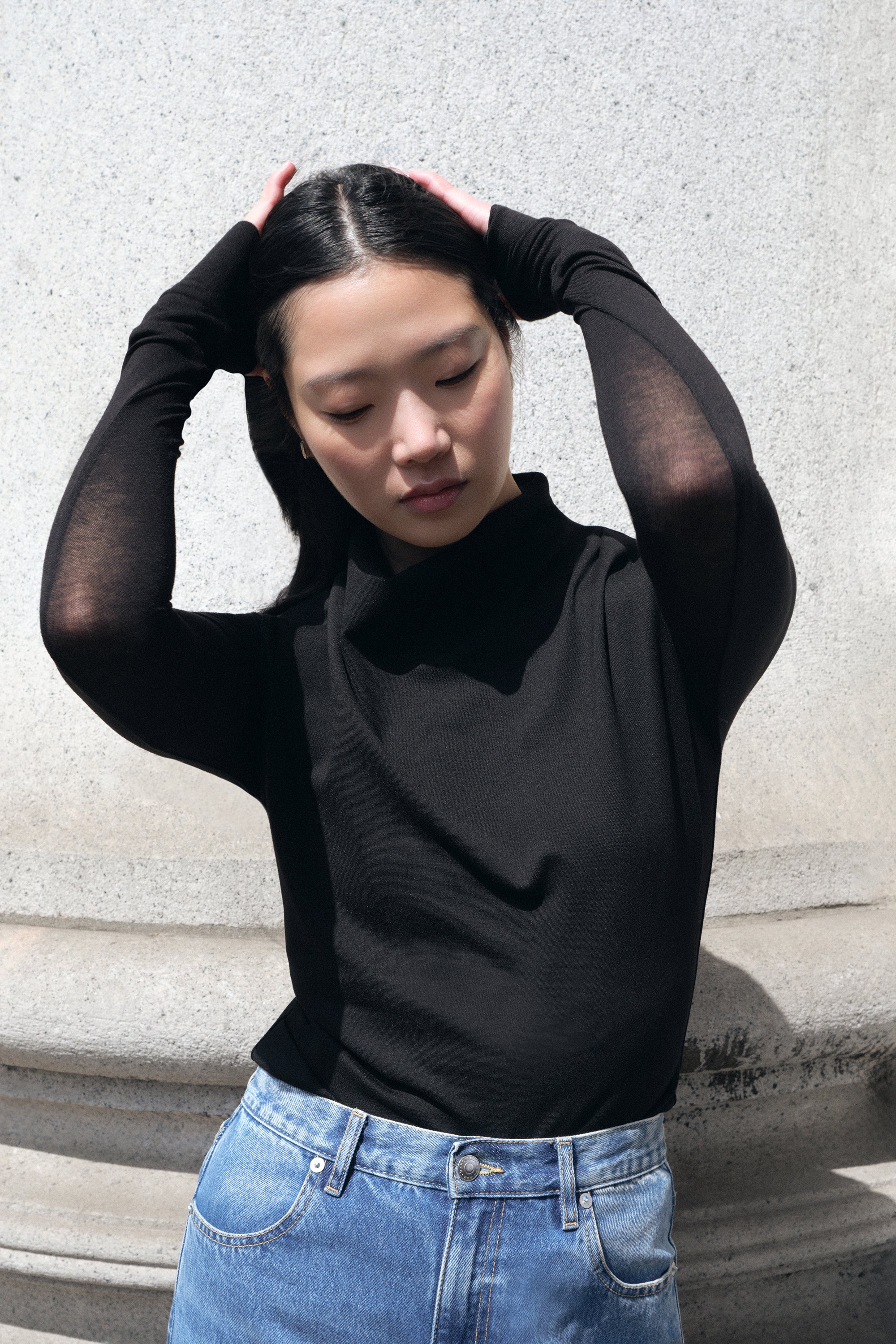 Milla Top | Black European Ponte Sheer-Sleeve Top
