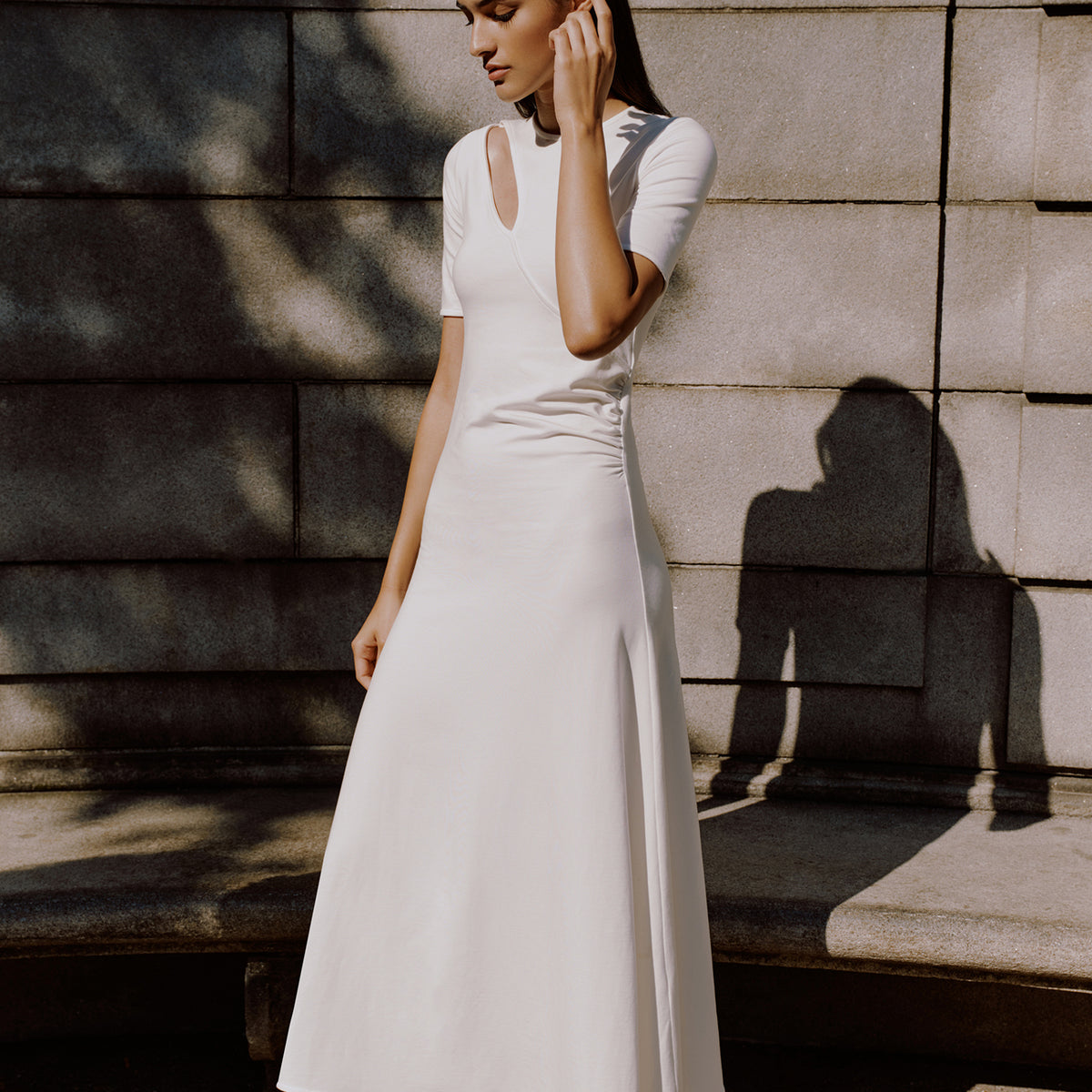 Women's White Asymmetric Cutout Midi Dress | Marcella