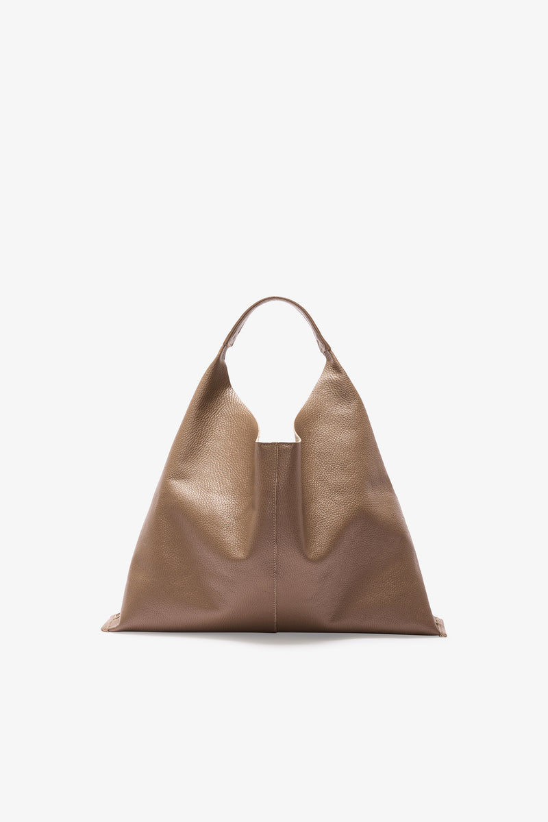 Dark Taupe Soft Pebbled Leather Slouch Bag