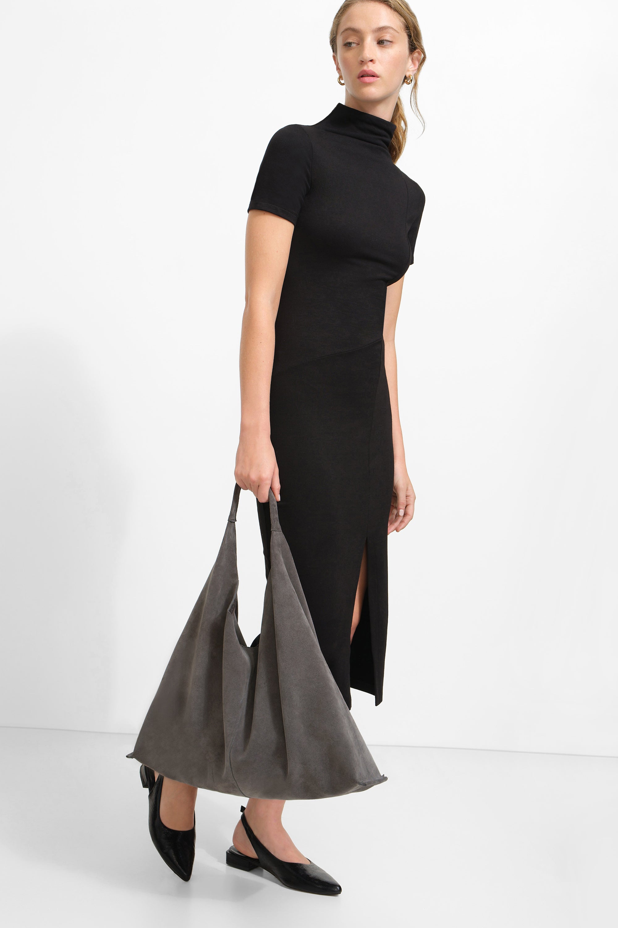 Oversized Grey Suede Triangle Tote Handbag - Kelly Tote | Marcella