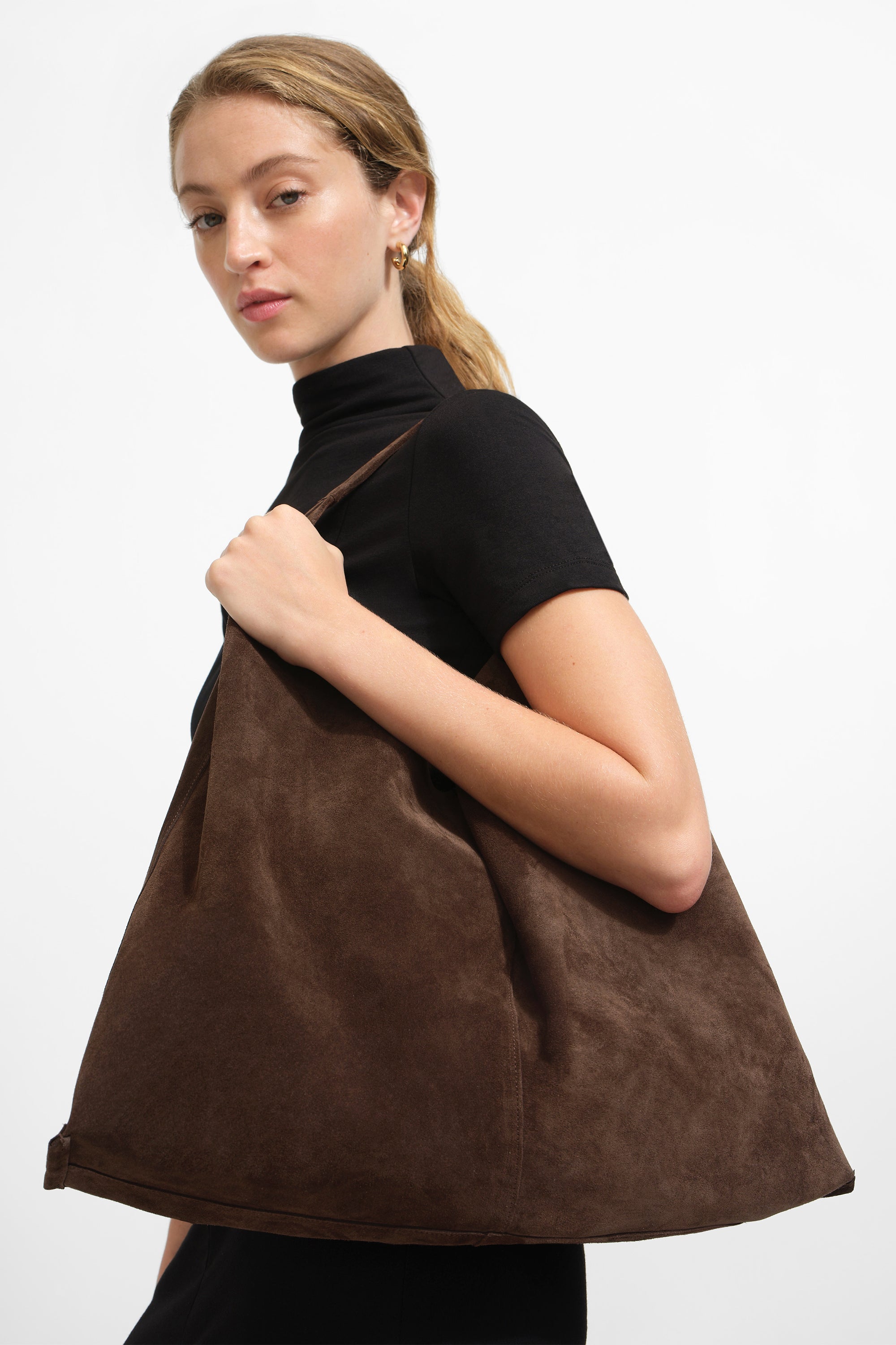 Oversized Brown Suede Triangle Tote Handbag - Kelly Tote | Marcella