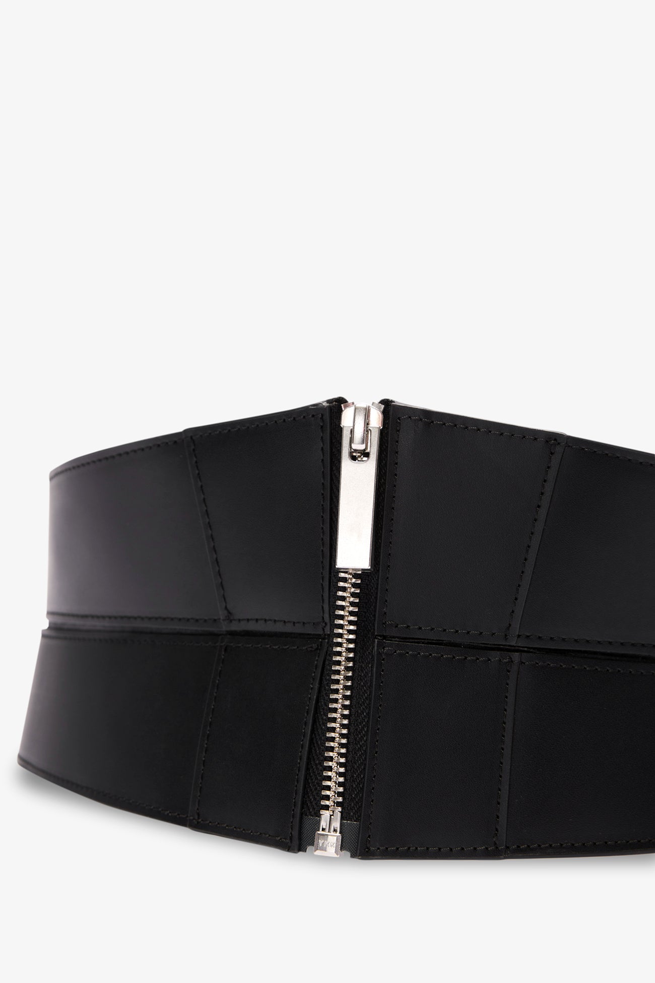 Black Leather Zip-Up Wide Waist Belt - Ophelia Belt | Marcella