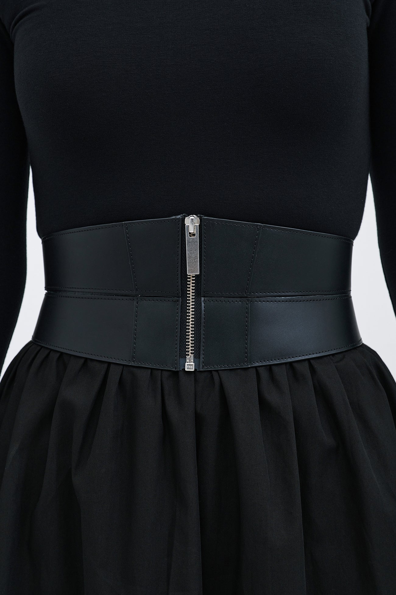 Black Leather Zip-Up Wide Waist Belt - Ophelia Belt | Marcella