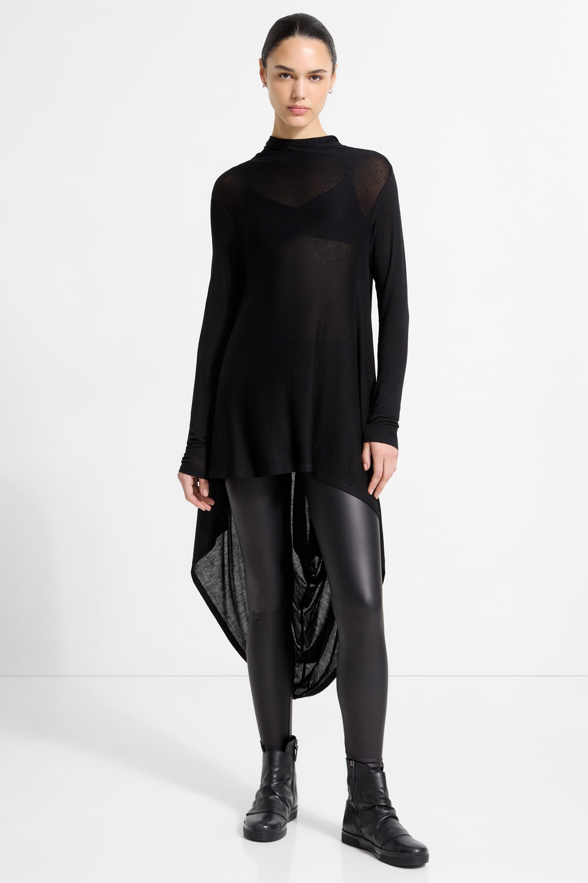 Iris Tunic | Black Sheer European Jersey Asymmetric Top