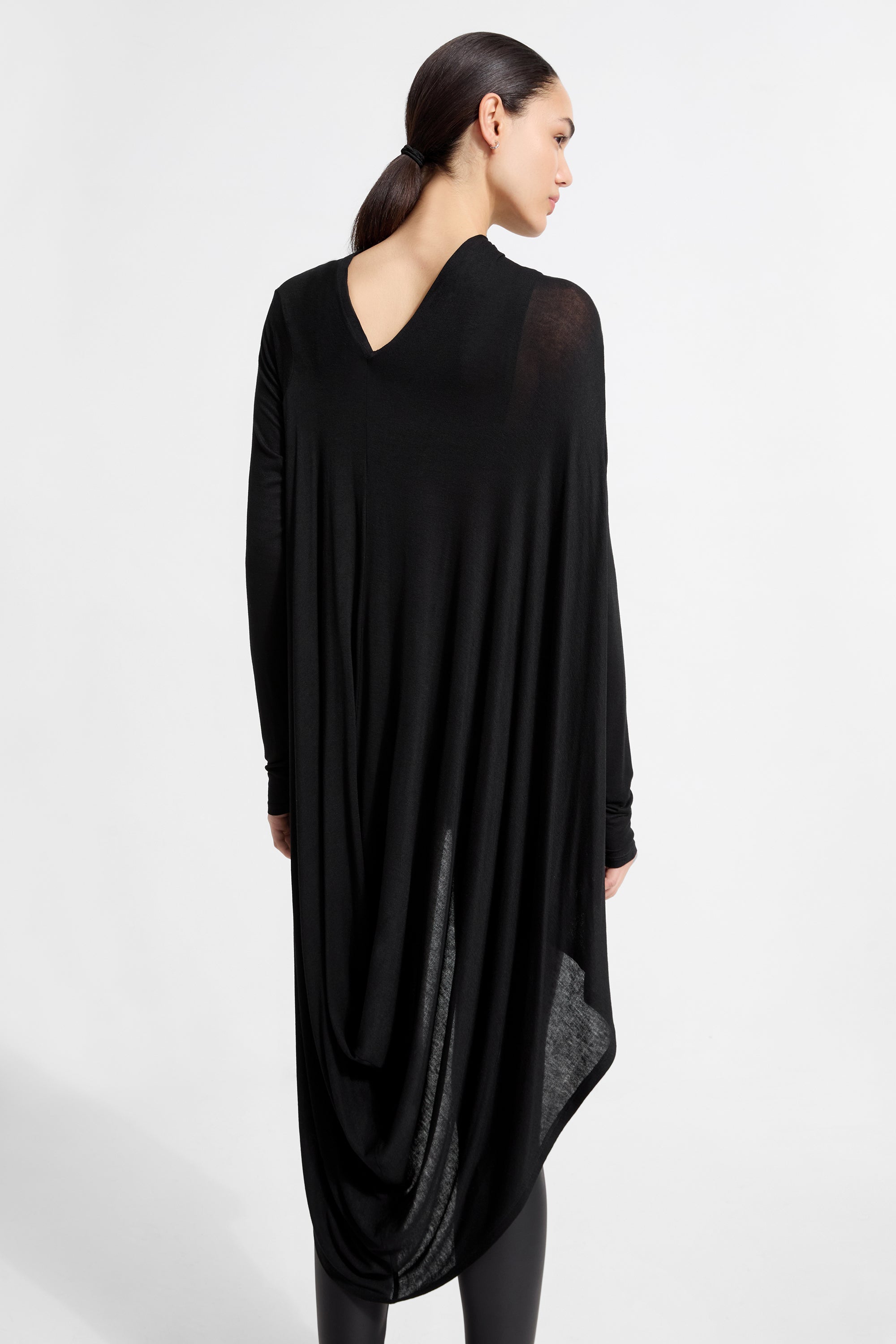 Iris Tunic | Black Sheer European Jersey Asymmetric Top