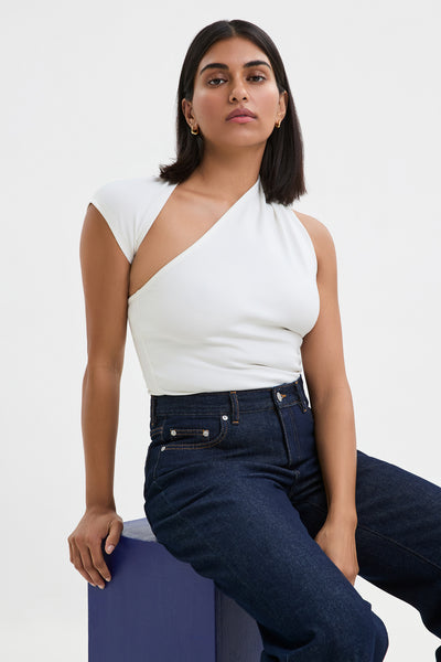 Off White One Shoulder Top - Manhattan Sleeveless Top | Marcella