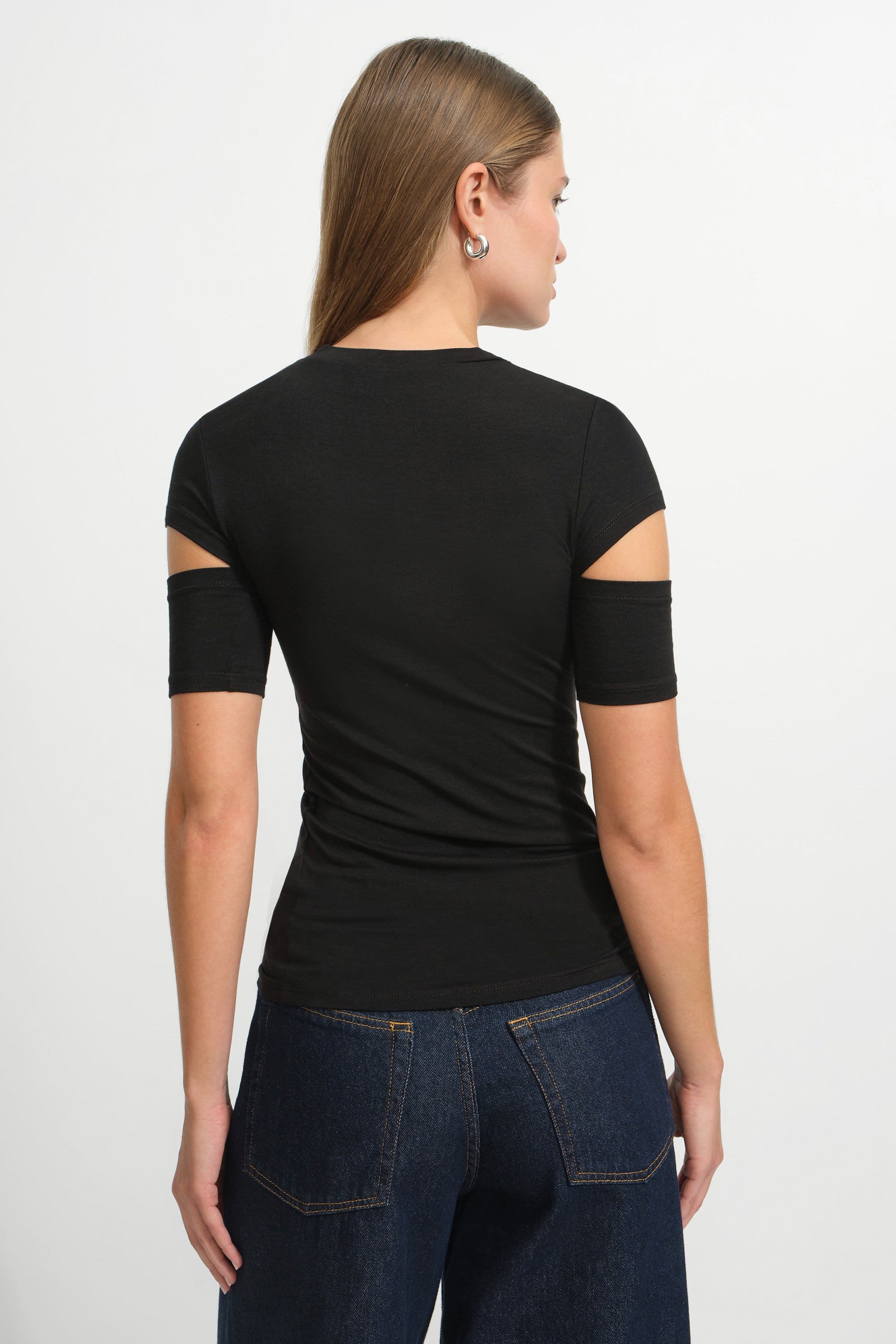 Esme Top | Black Sustainable Cutout-Sleeve Top