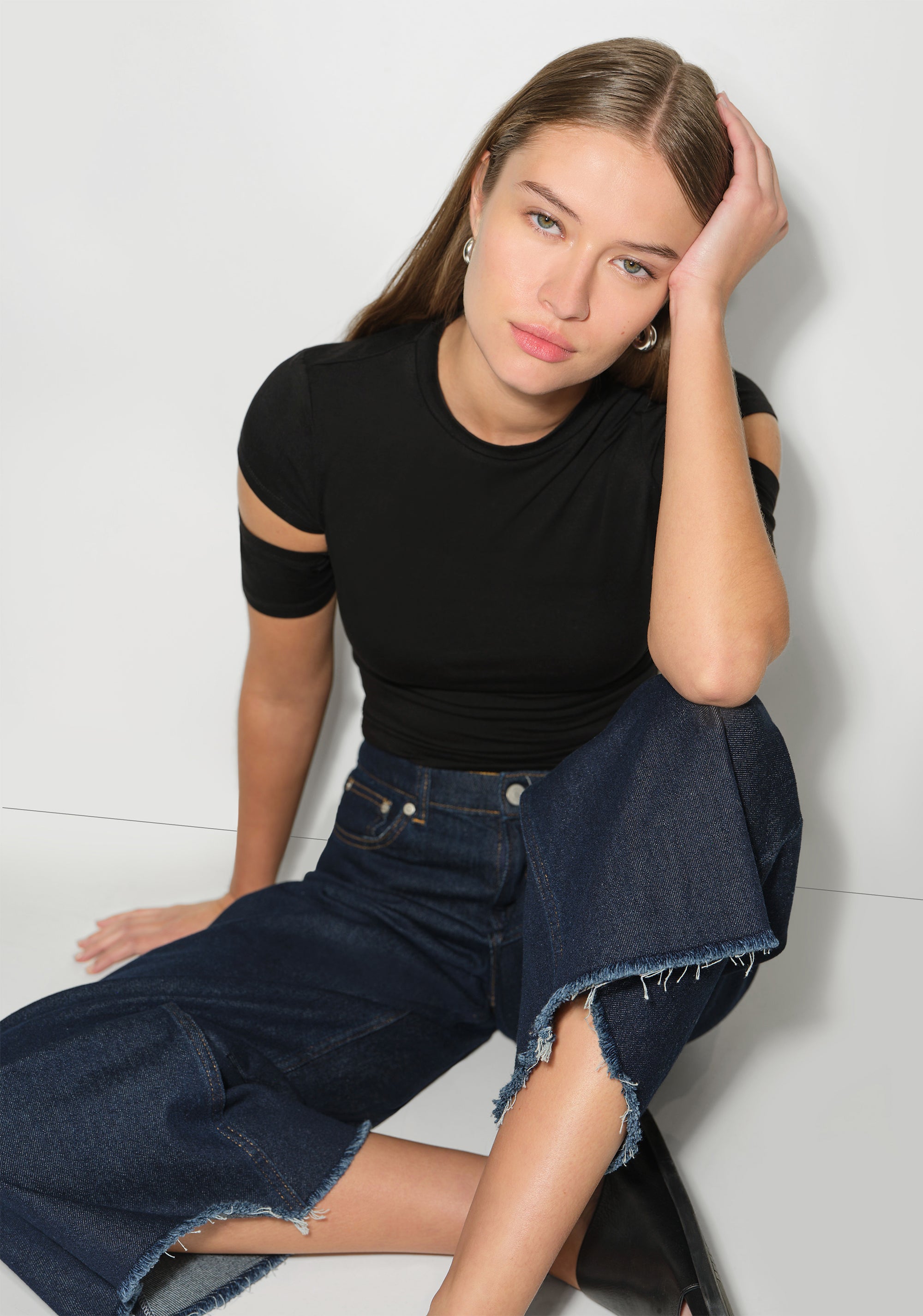Esme Top | Black Sustainable Cutout-Sleeve Top
