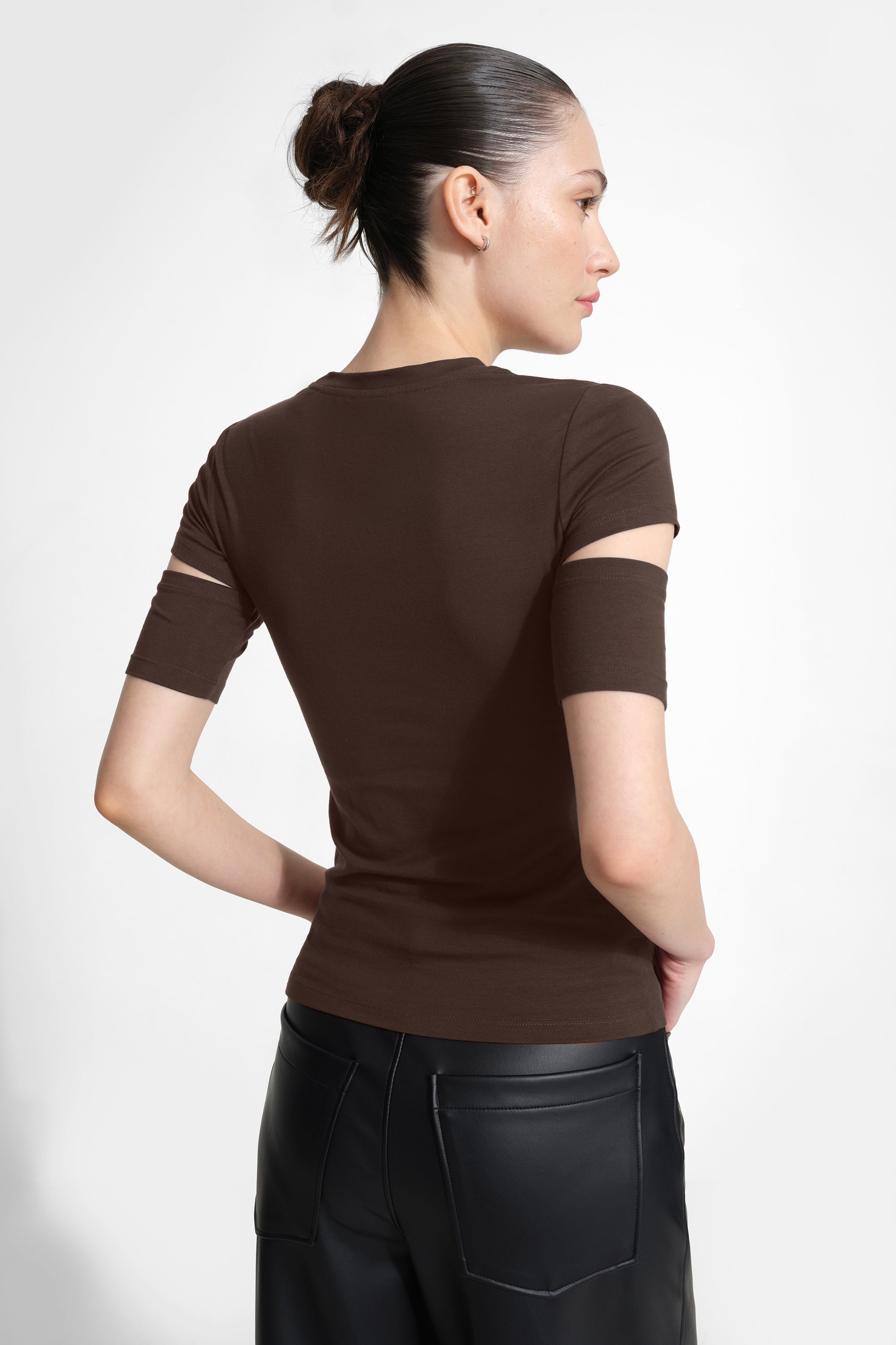 Esme Top | Brown Sustainable Cutout-Sleeve Top