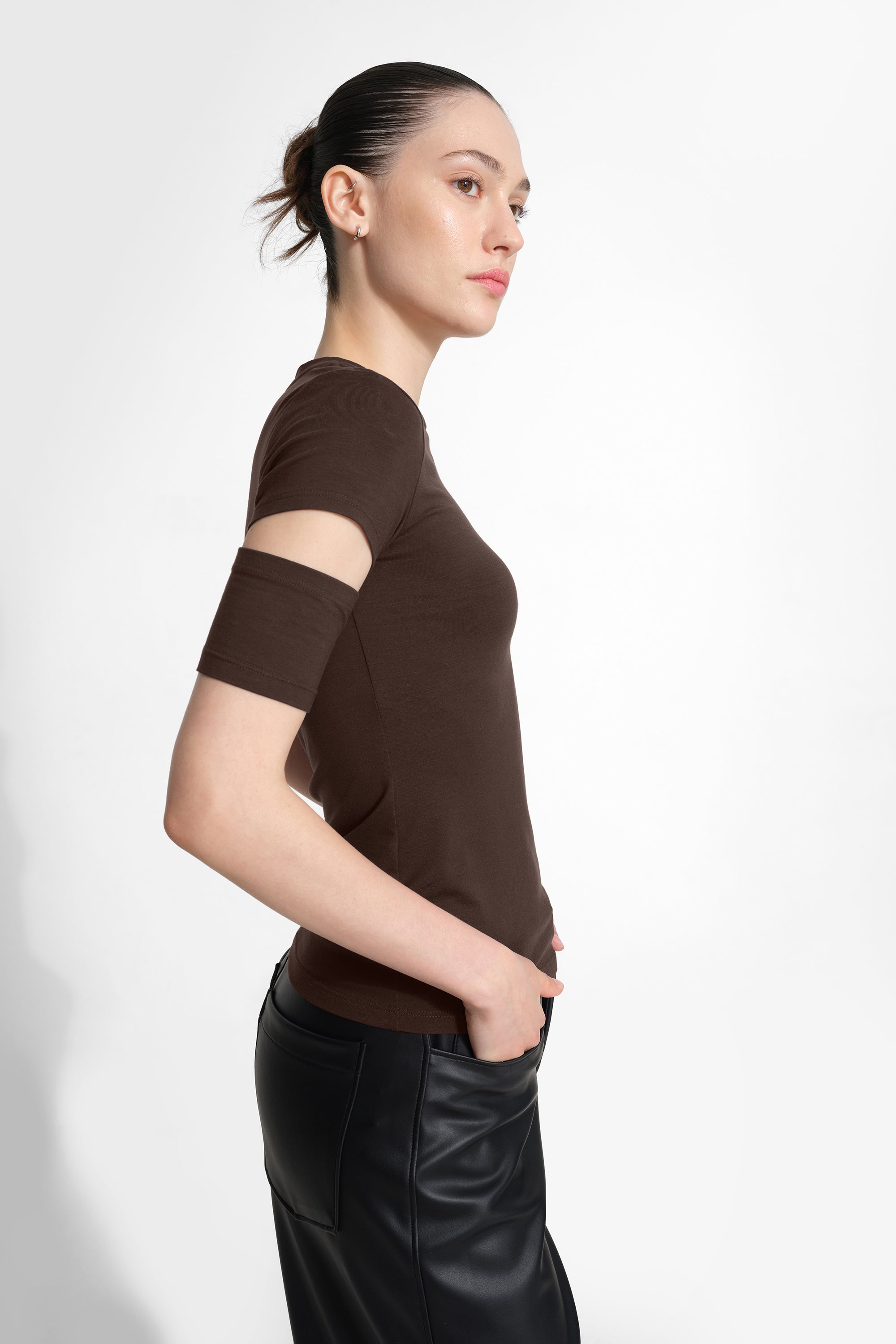 Esme Top | Brown Sustainable Cutout-Sleeve Top