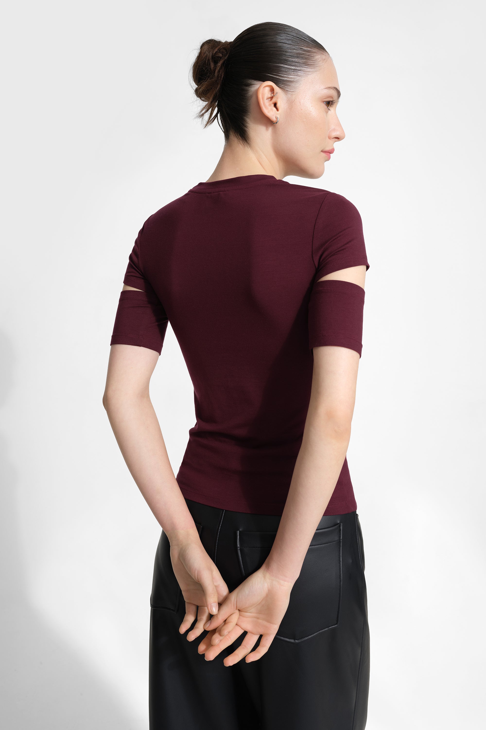 Esme Top | Burgundy Sustainable Jersey Cutout-Sleeve Top