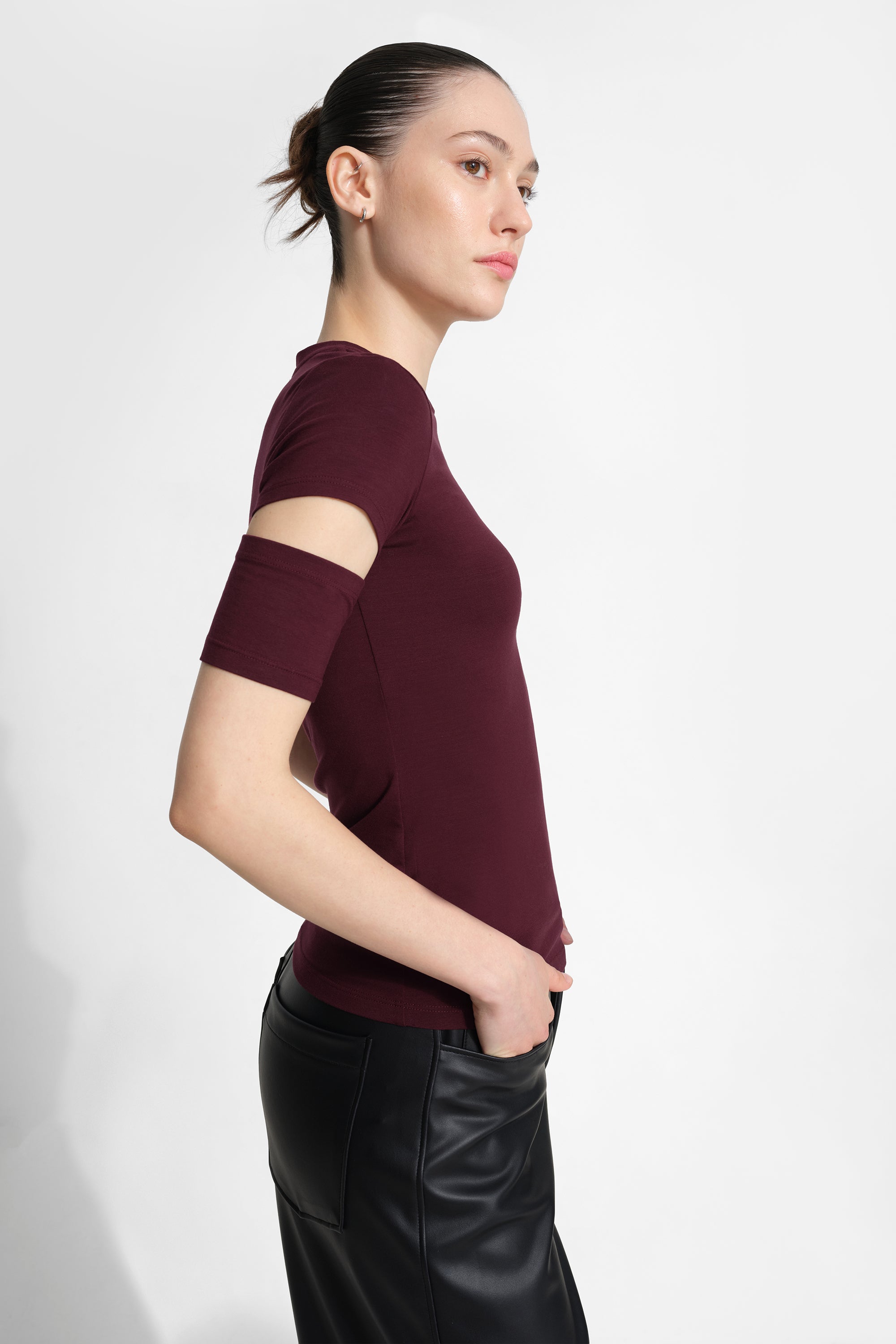 Esme Top | Burgundy Sustainable Jersey Cutout-Sleeve Top
