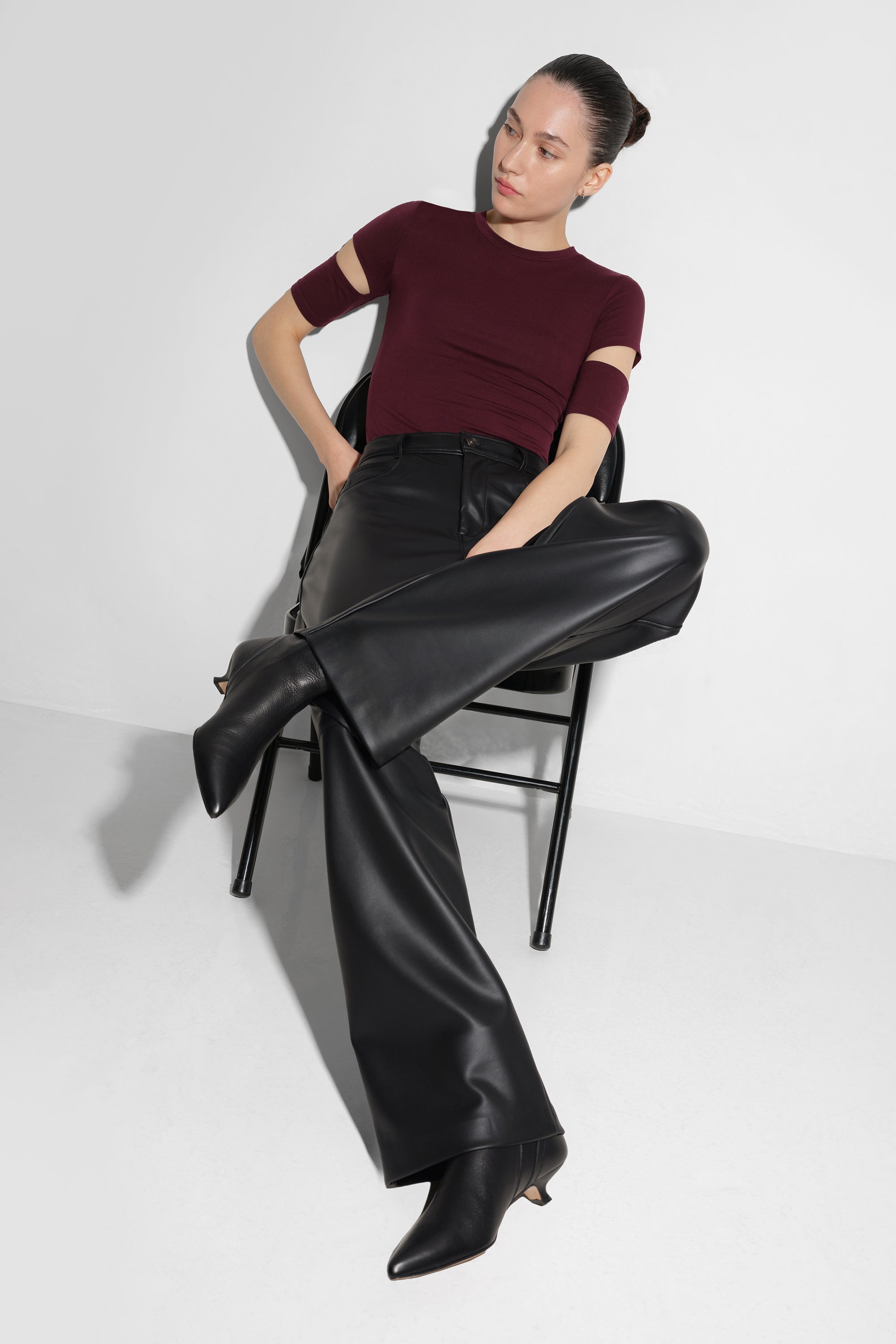 Esme Top | Burgundy Sustainable Jersey Cutout-Sleeve Top