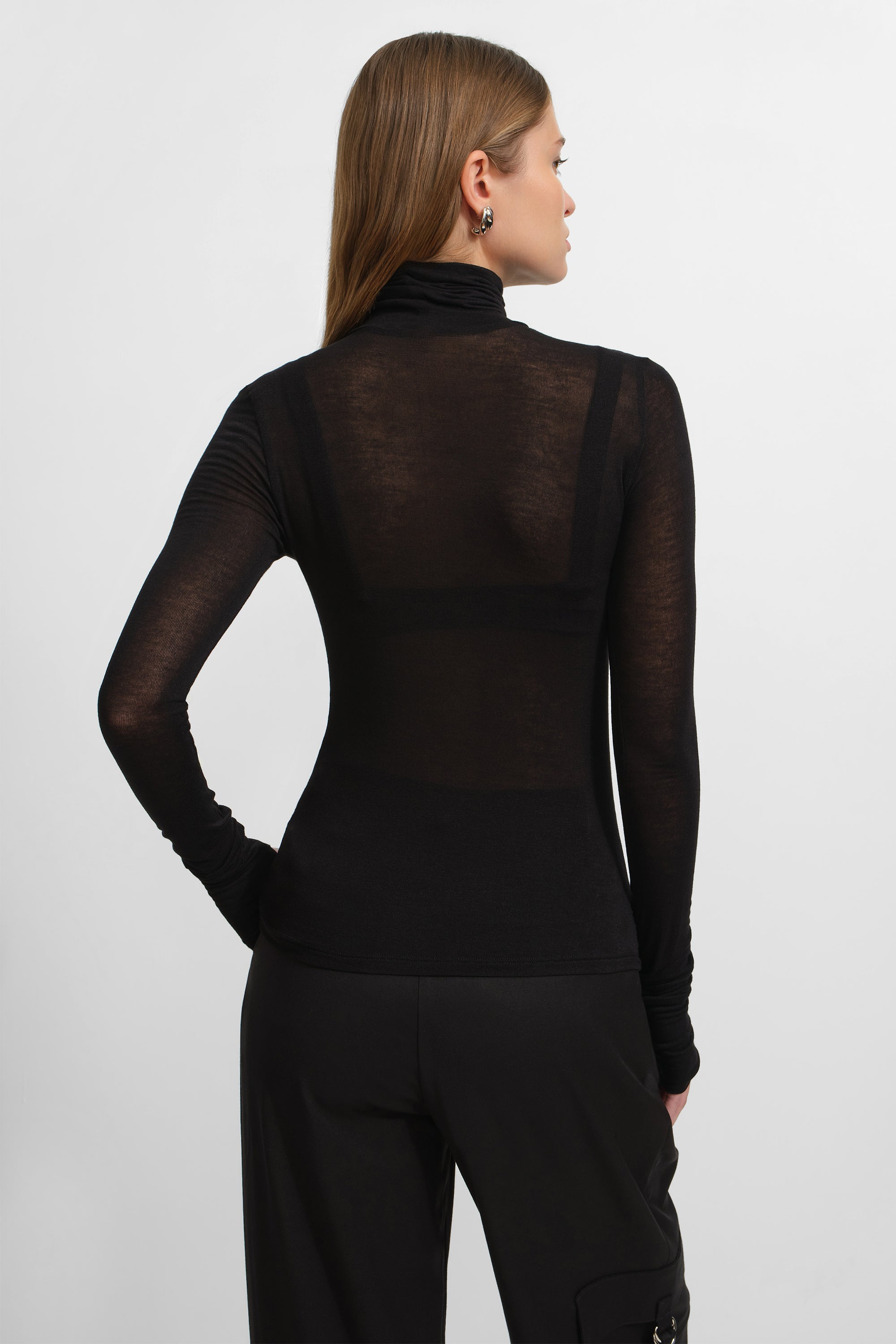 Women's Black Sheer Turtleneck | Marcella