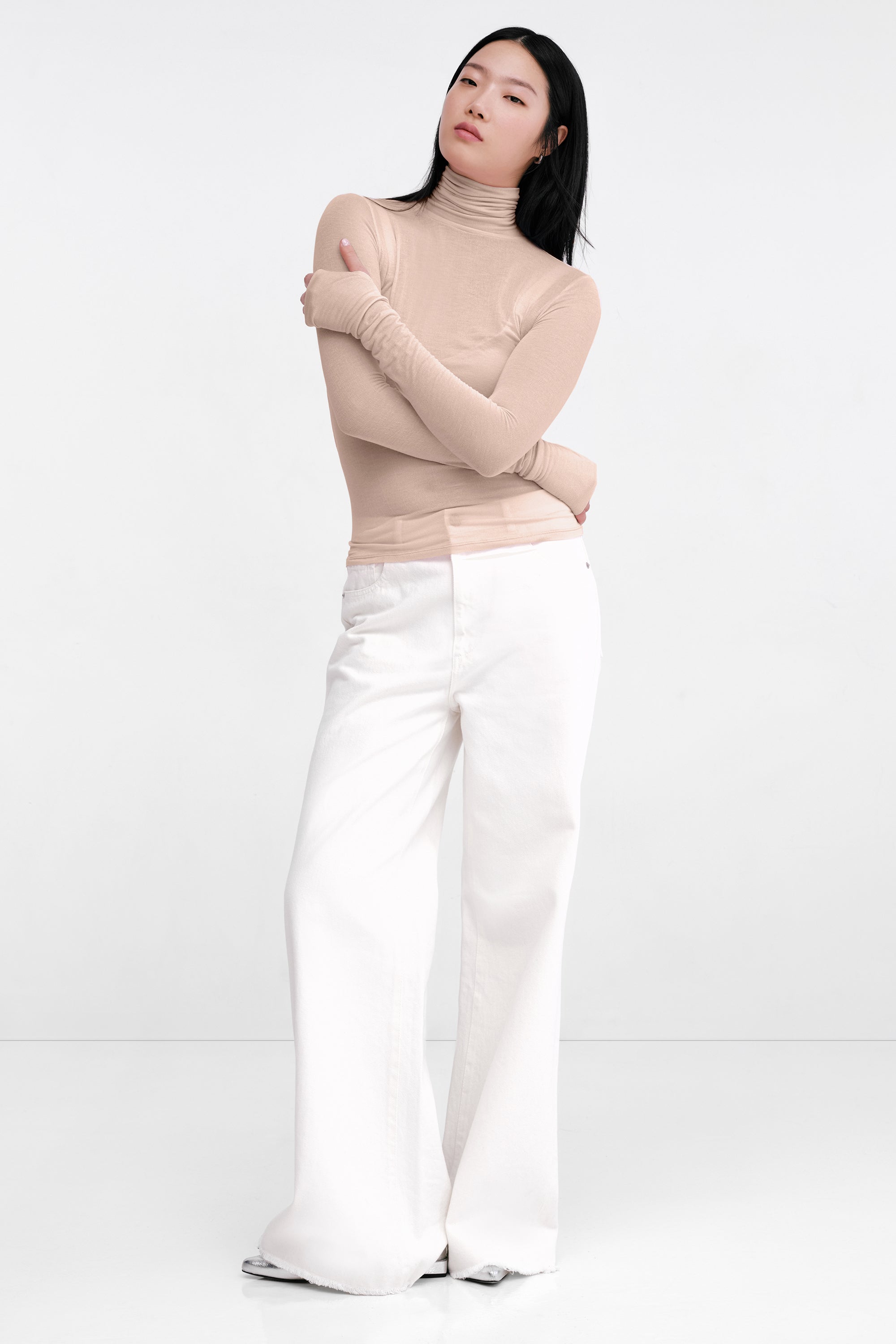 Women's Sheer European Jersey Turtleneck Top - Eloise Sheer