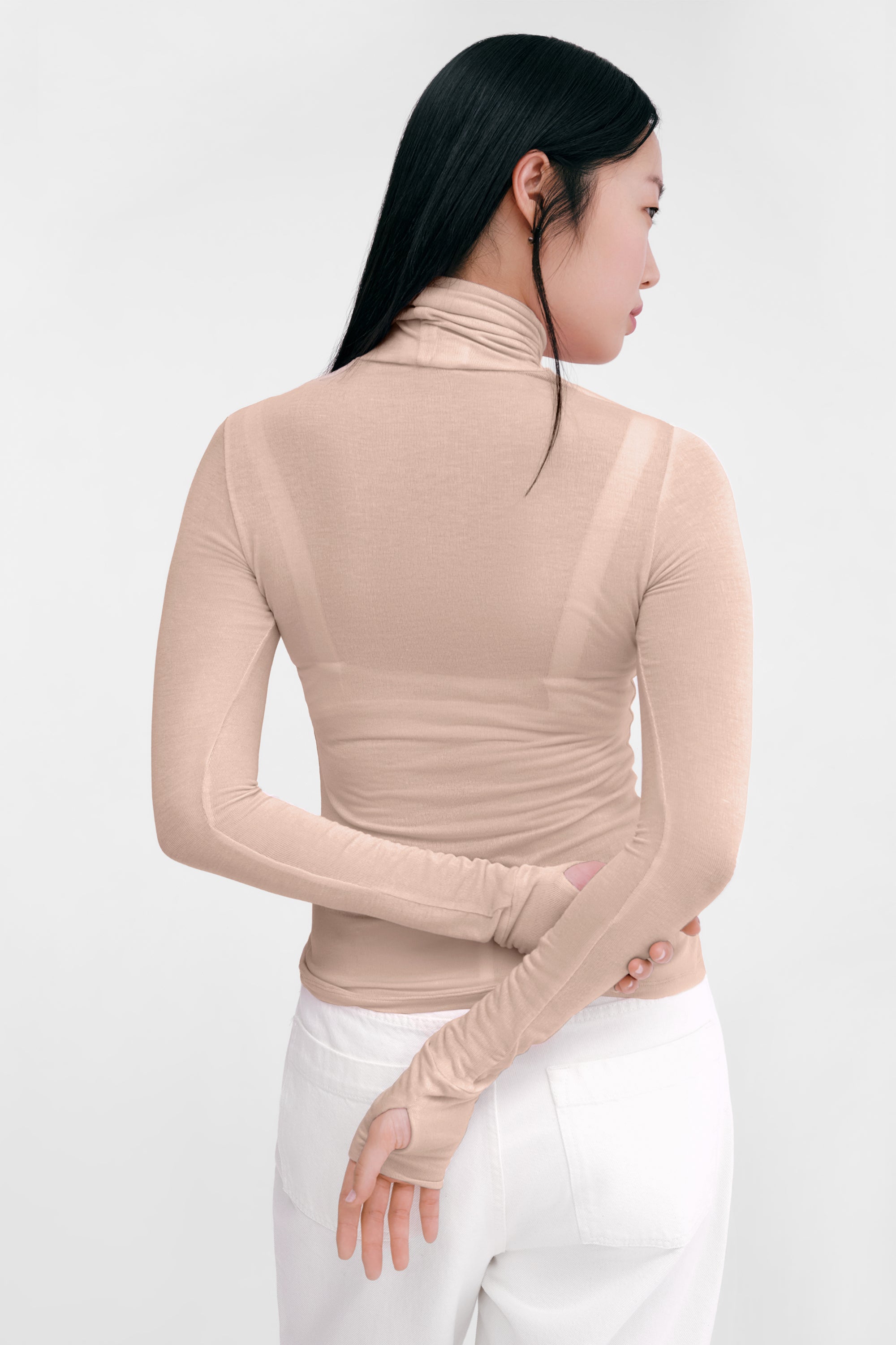 Women's Sheer European Jersey Turtleneck Top - Eloise Sheer