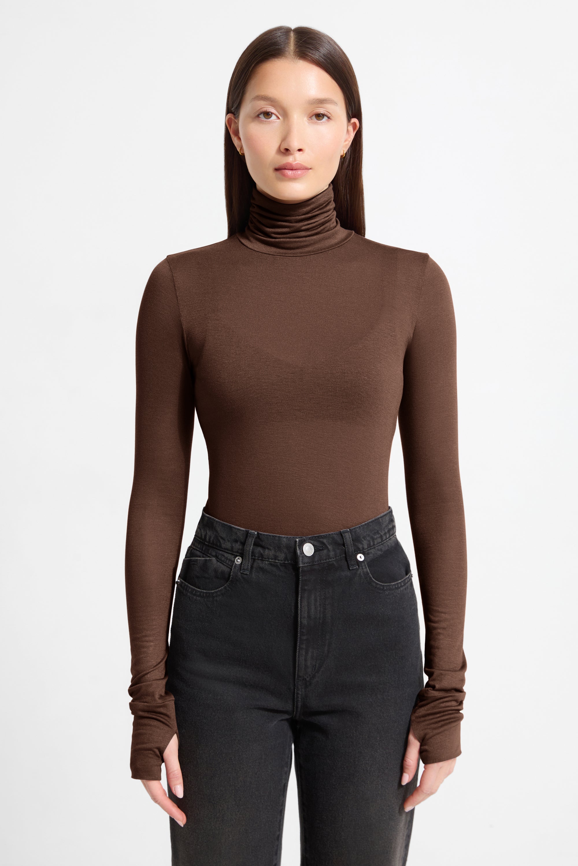 Espresso Brown Sheer Turtleneck - Eloise Sheer Turtleneck | Marcella