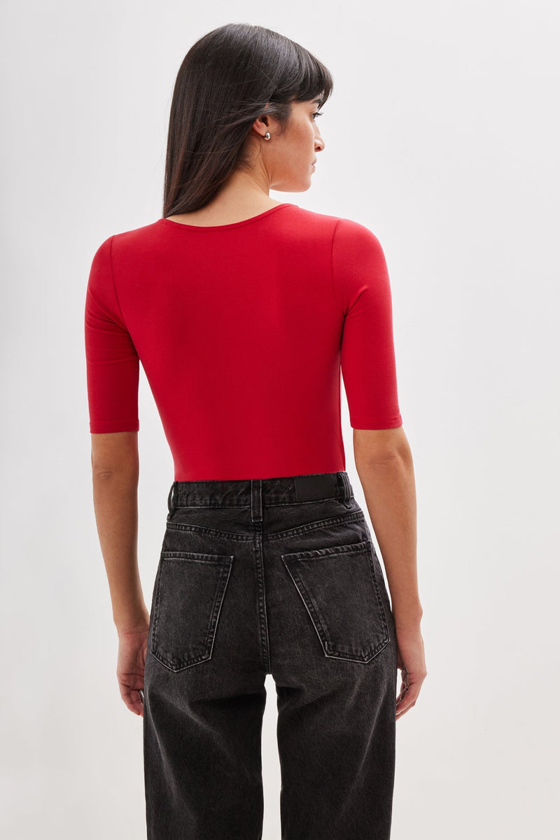 Red bodysuit black jeans new arrivals