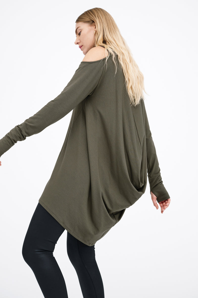 Olive High Neck Cutout Pullover - Zoya Sweatshirt Tunic