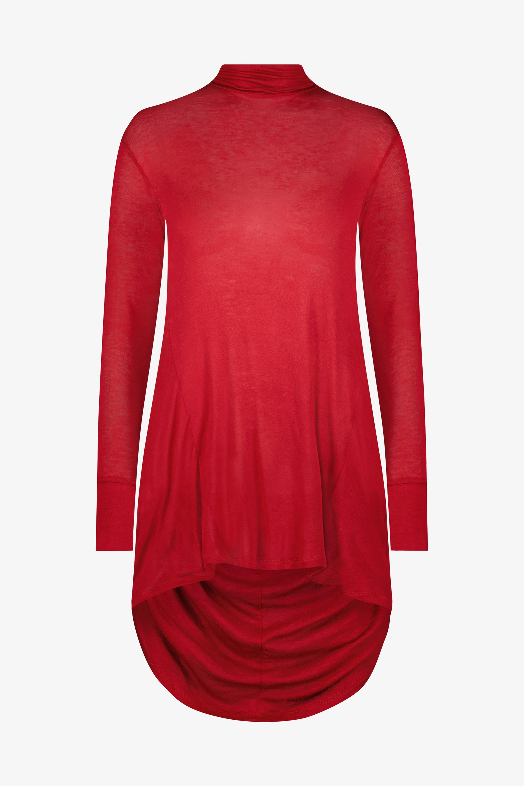 Marcella | Long Sleeve Turtleneck Halle Draped Tunic Top in Red | Women's Size 3XL | Sheer European Jersey | Spring And Summer Clothing
