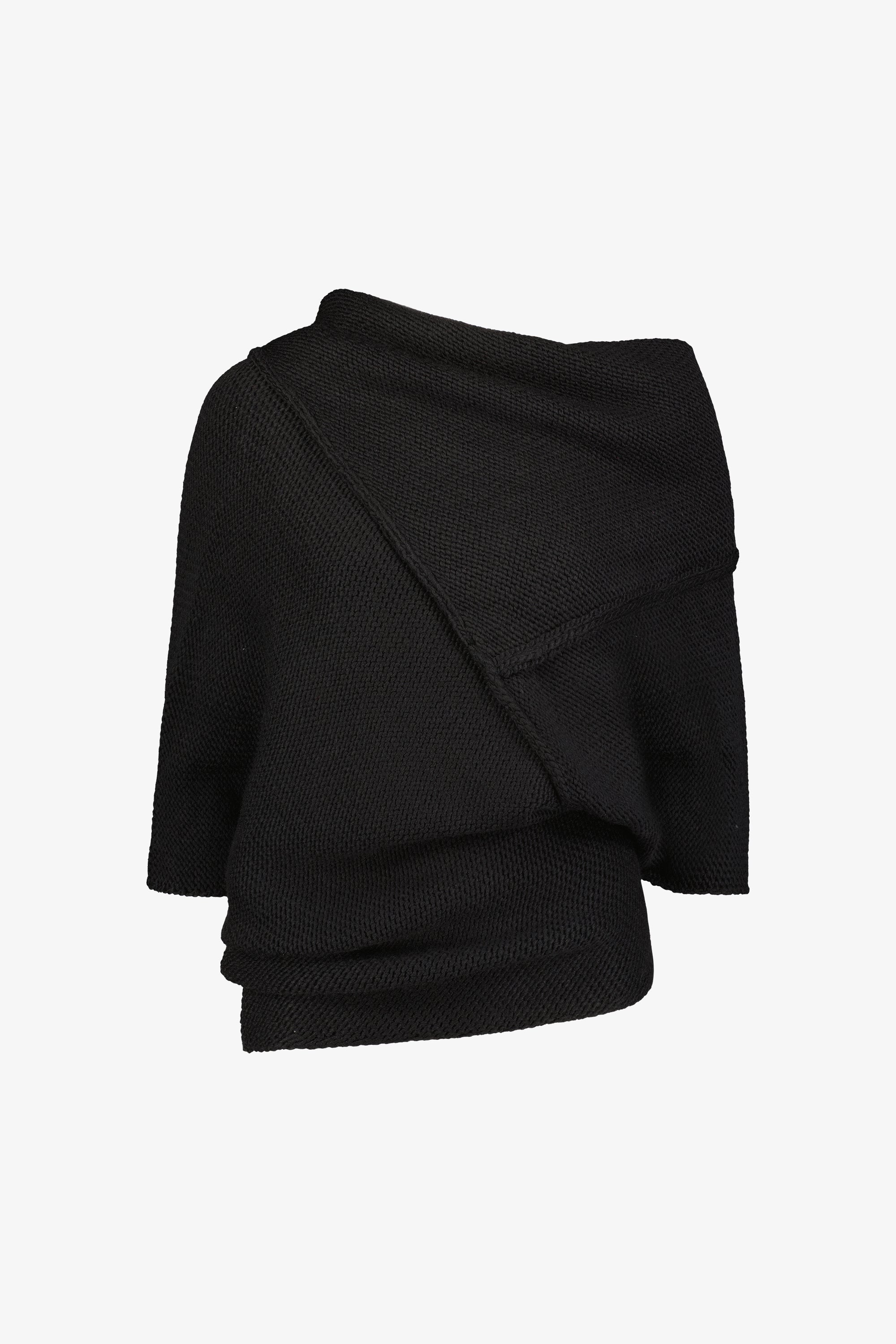 Palmer Knit Top | Black French Wool-Blend Asymmetric Sweater