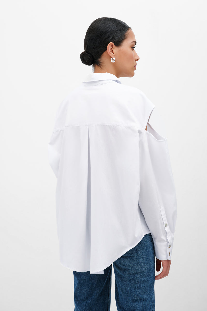White Cutout Button Up Top - Downtown Boyfriend Shirt | Marcella