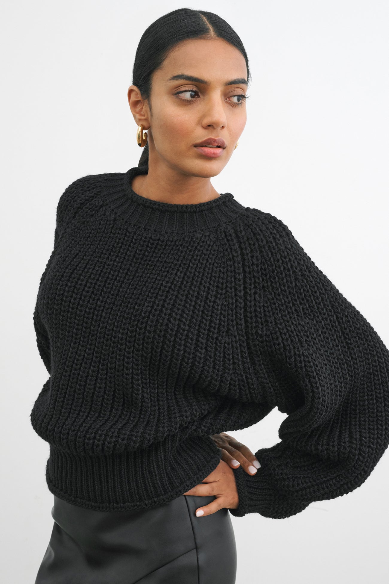 Black Knit Pullover Sweater Top - Lark Knit Sweater | Marcella