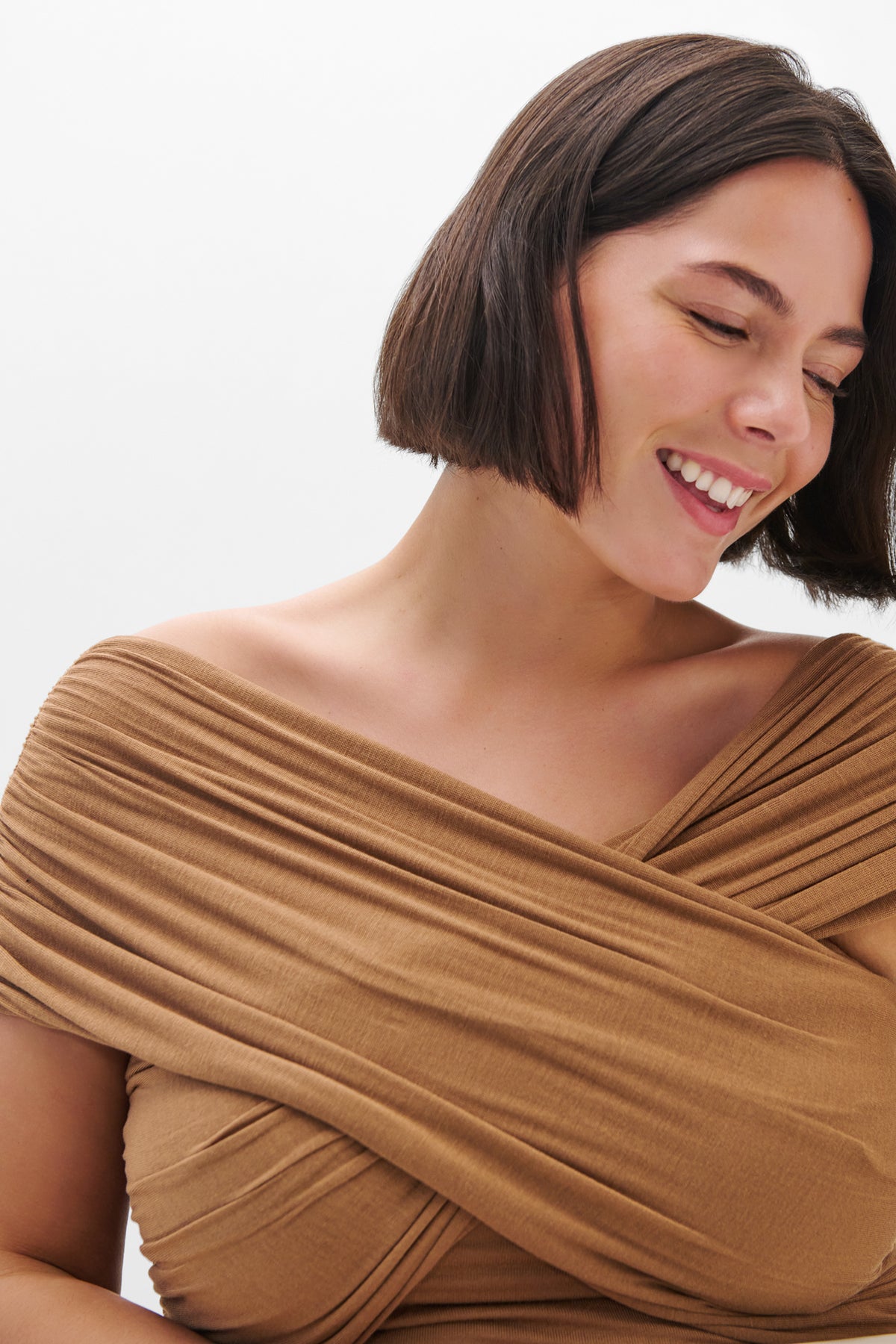 Tan Fitted Convertible Gathered Top - Alyssa Infinity Top | Marcella