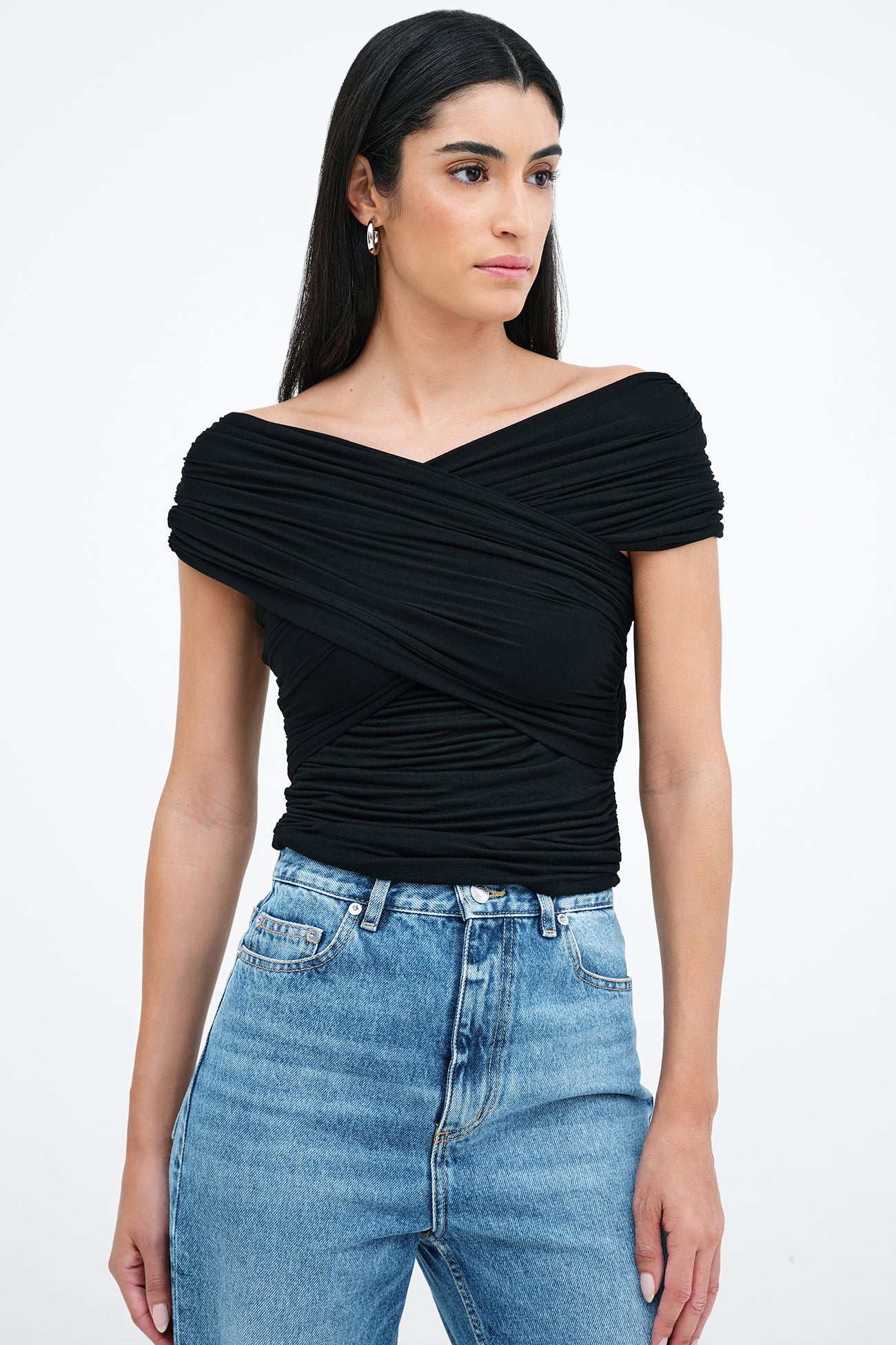 Black Fitted Convertible Gathered Top - Alyssa Infinity Top | Marcella