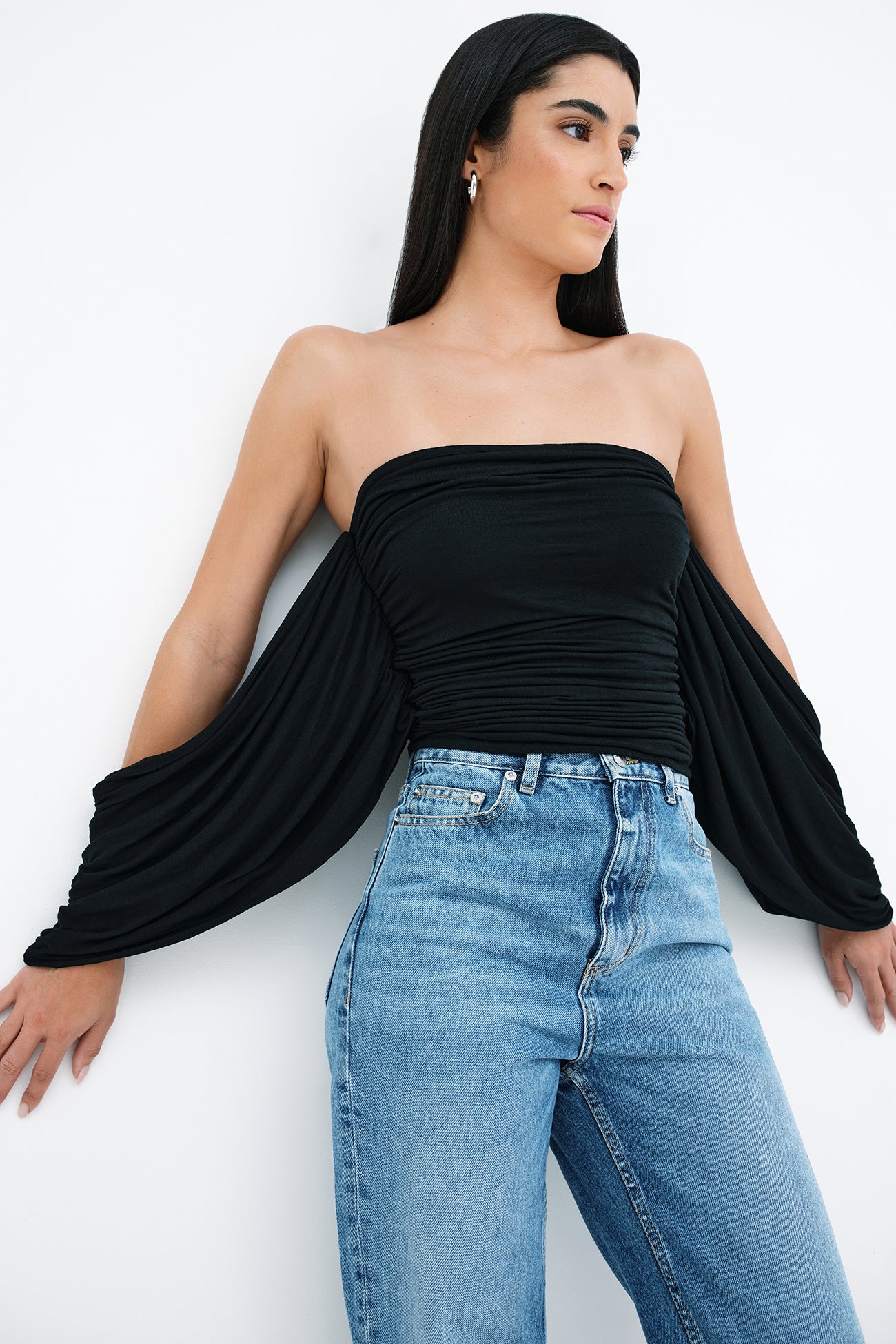 Black Fitted Convertible Gathered Top - Alyssa Infinity Top | Marcella
