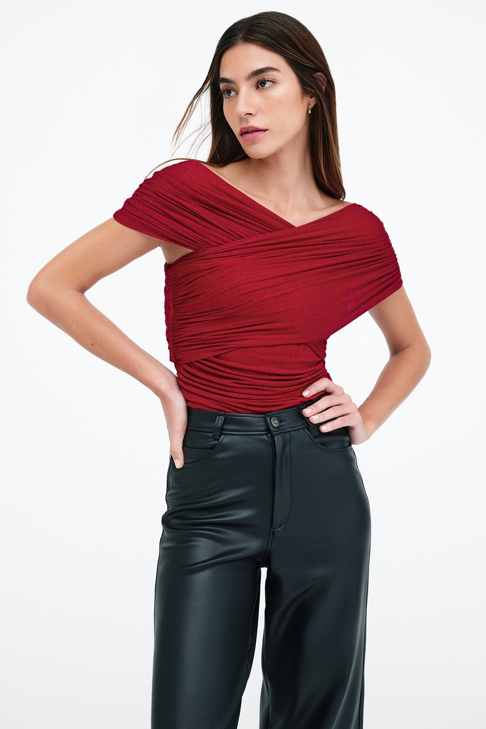 Red Fitted Convertible Gathered Top - Alyssa Infinity Top | Marcella