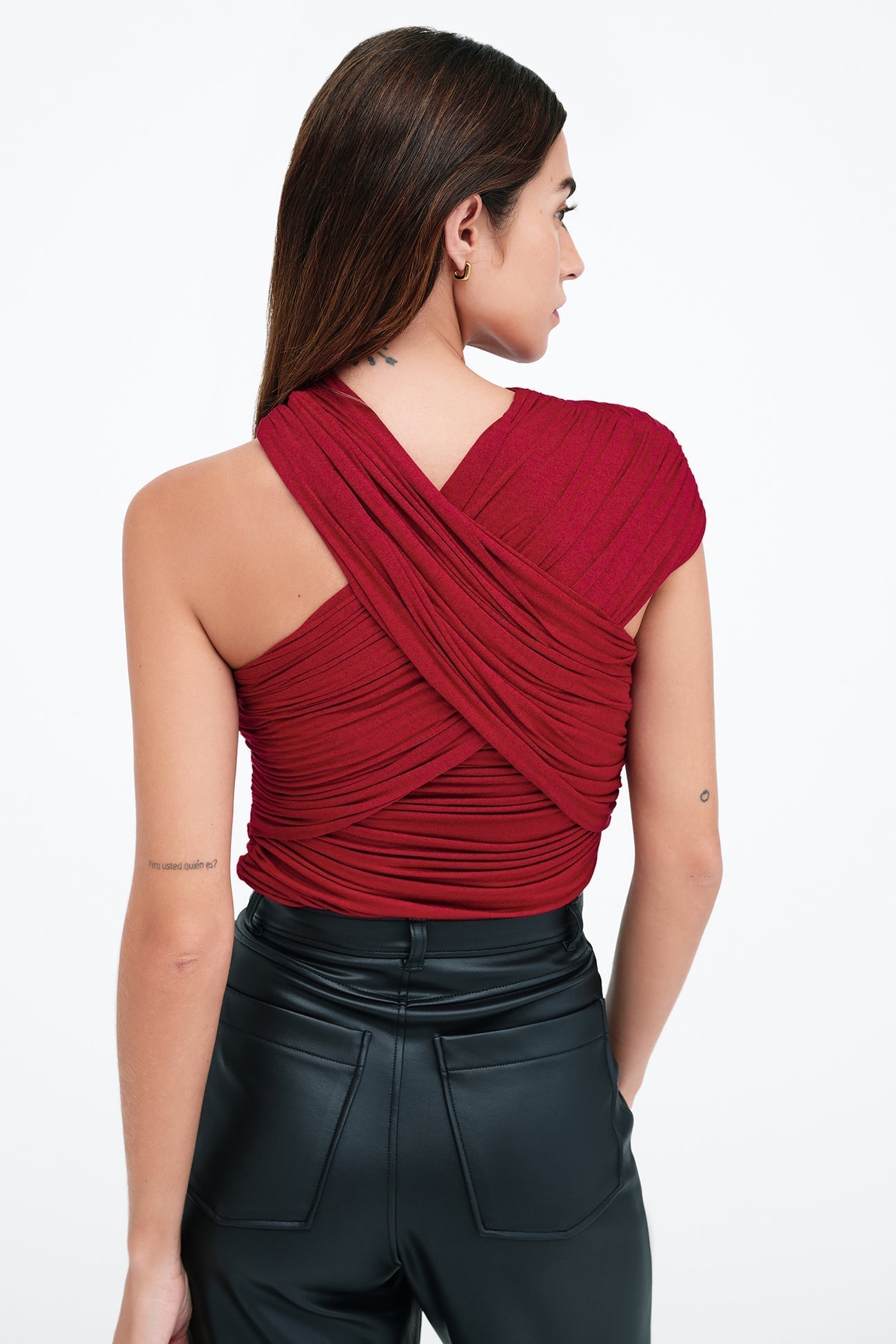 Red Fitted Convertible Gathered Top - Alyssa Infinity Top | Marcella