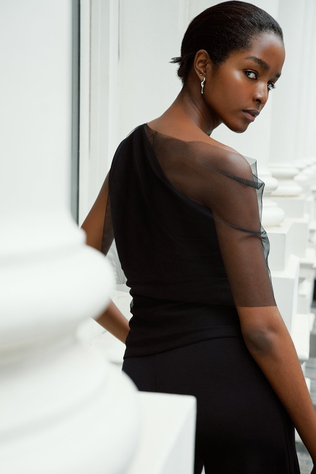 Black Asymmetrical Sleeveless Mesh Top - Zinnia Top | Marcella