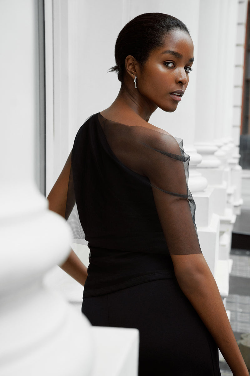 Black Asymmetrical Sleeveless Mesh Top - Zinnia Top | Marcella
