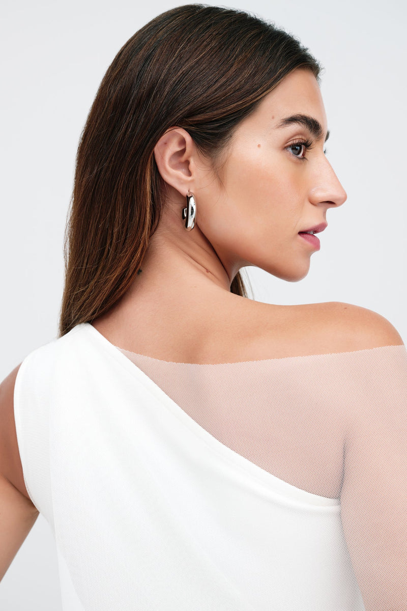 Off White Asymmetrical Sleeveless Mesh Top - Zinnia Top